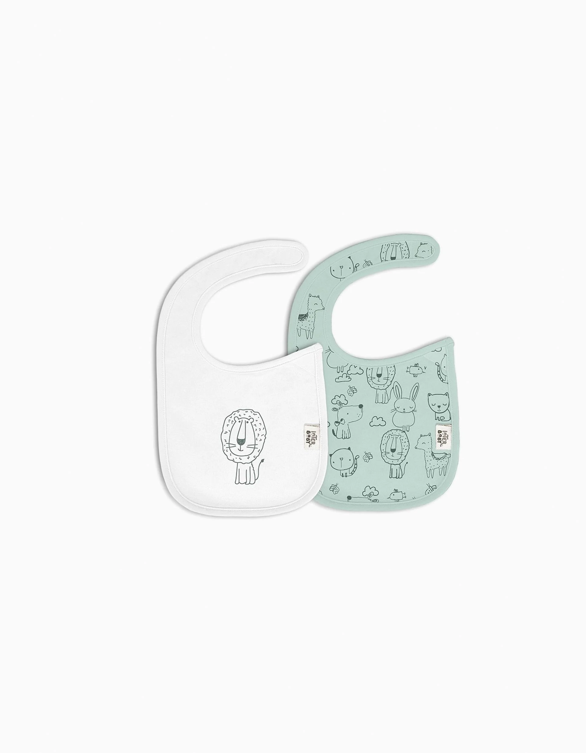 Pack of 2 Waterproof Bamboo Bibs Interbaby, Green/White
