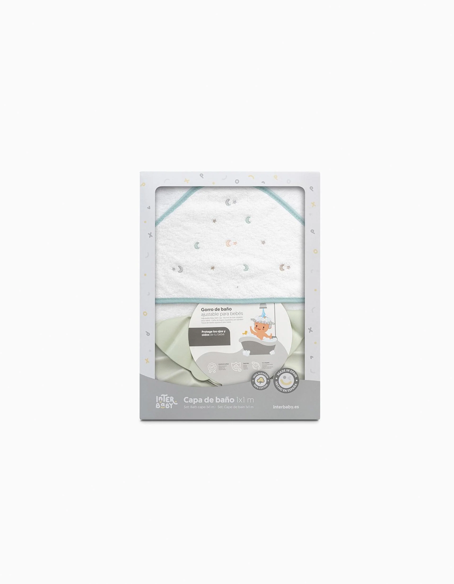 Hooded Bath Towel Interbaby Stars 100x100 cm, Green
