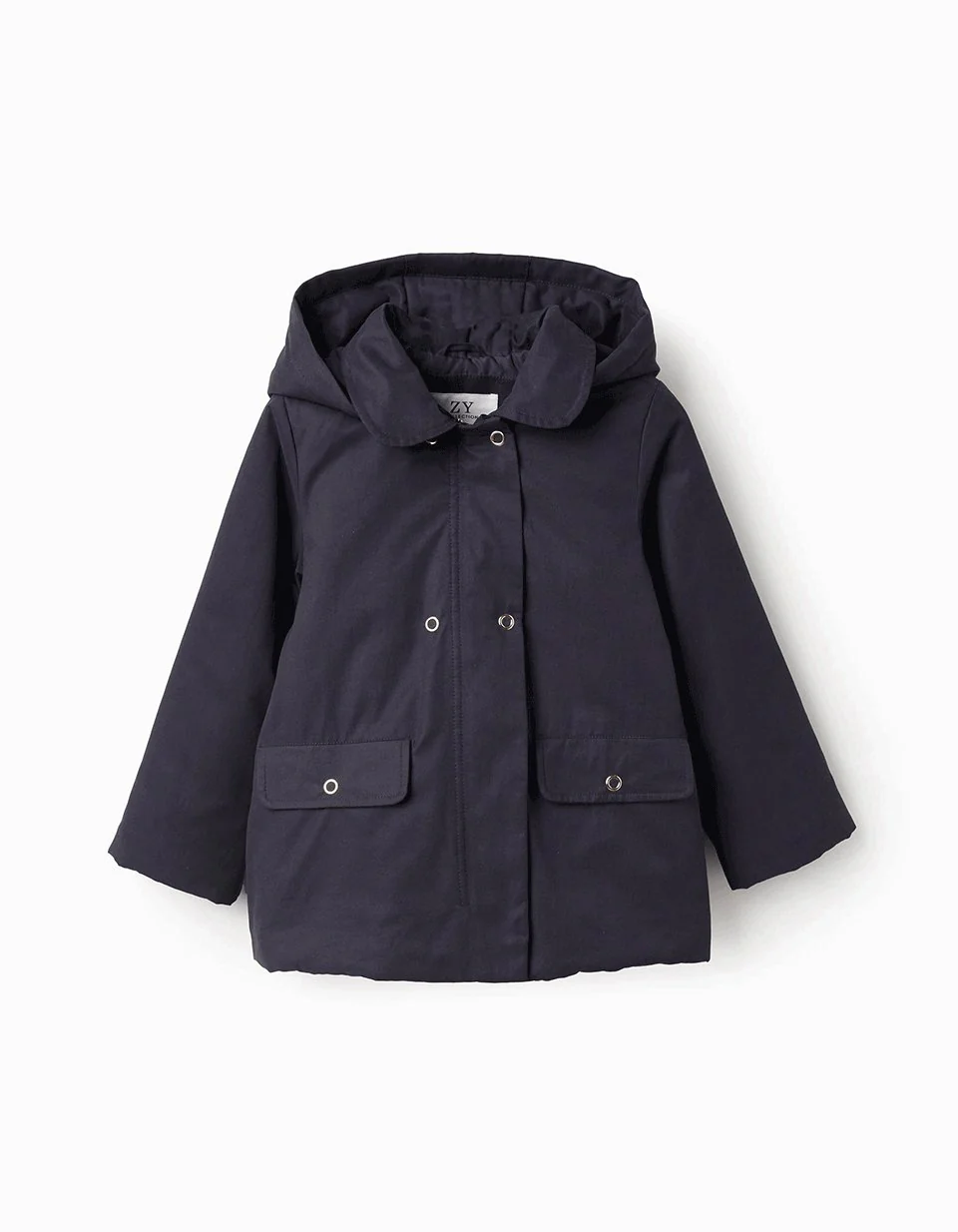 Padded A-Line Parka with Removable Hood for Girls, Dark Blue