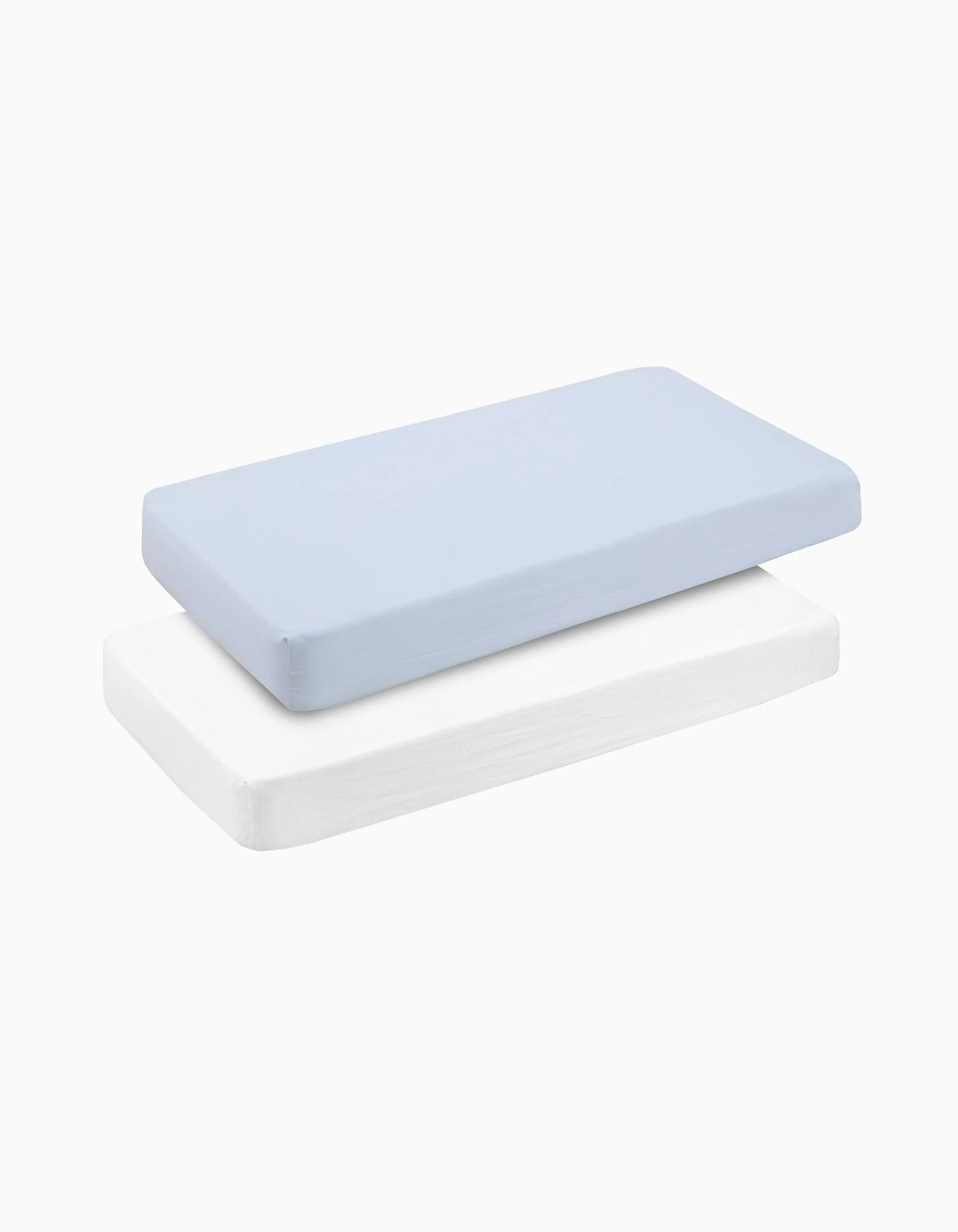 Pack of 2 Fitted Sheets Cambrass 60x120 cm, Soft Blue/White