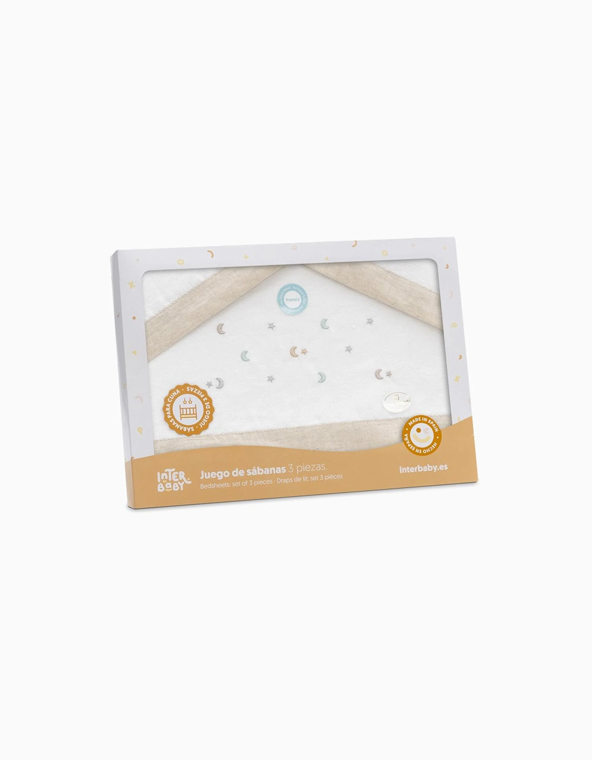 Bedding Set 3 Pcs Interbaby Flannel 60X120Cm, Stars Beige