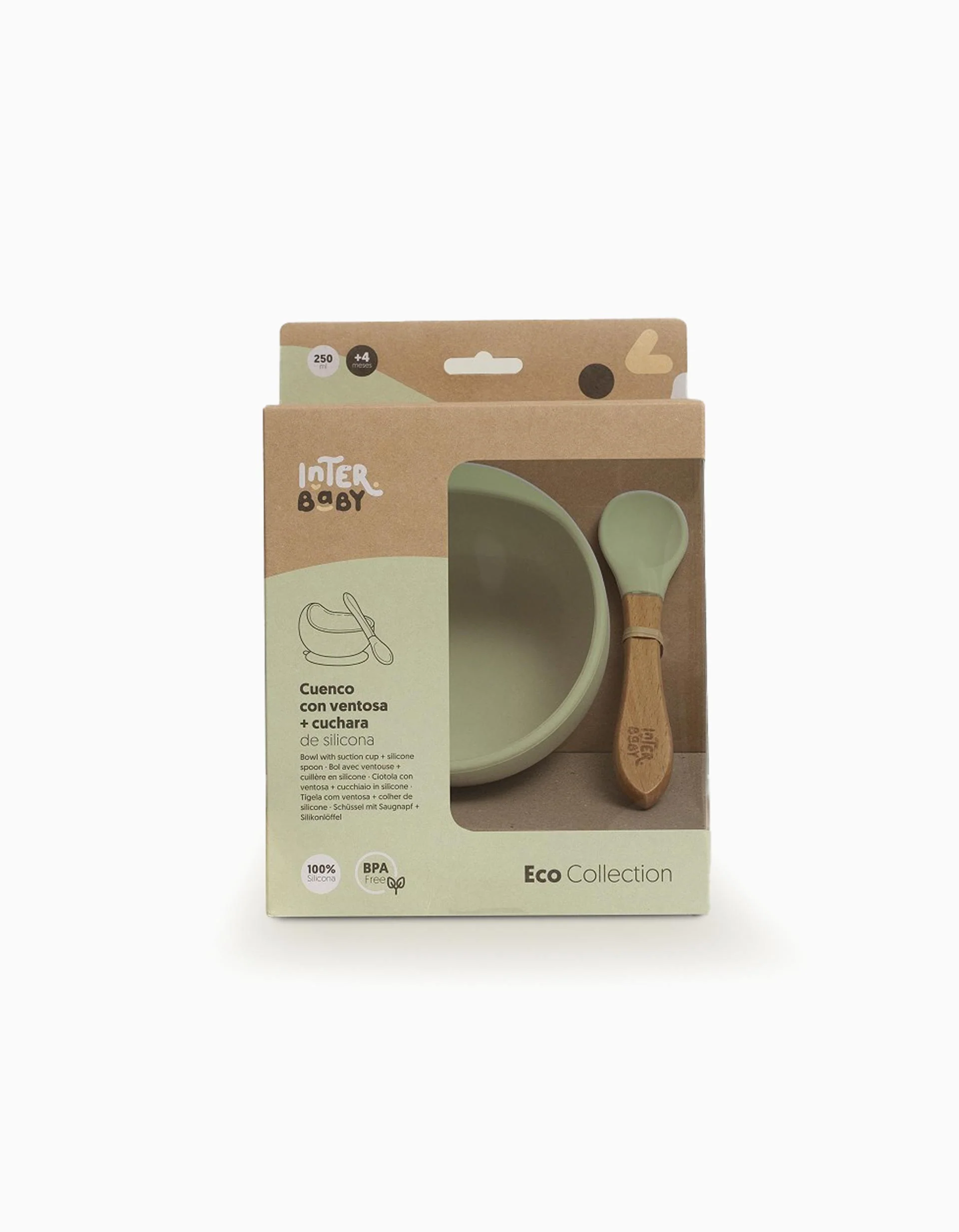 Bowl with Suction Cup + Spoon of Silicone Interbaby 4M+, Green