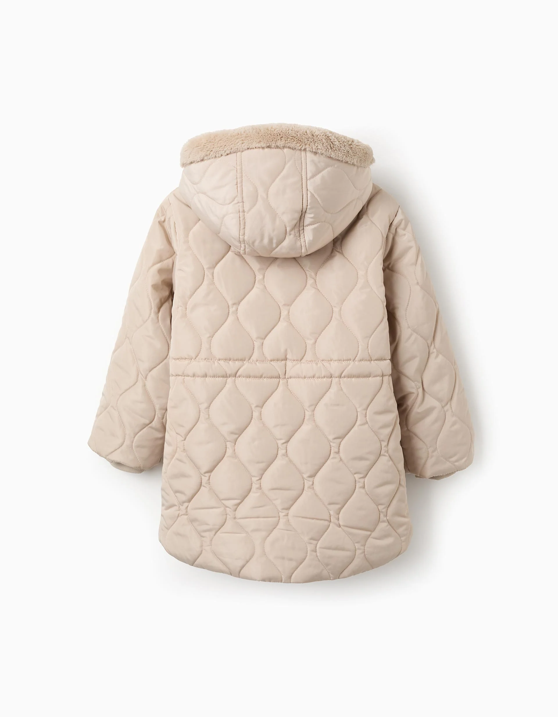 Medium Length Padded Parka with Hood for Girls, Beige