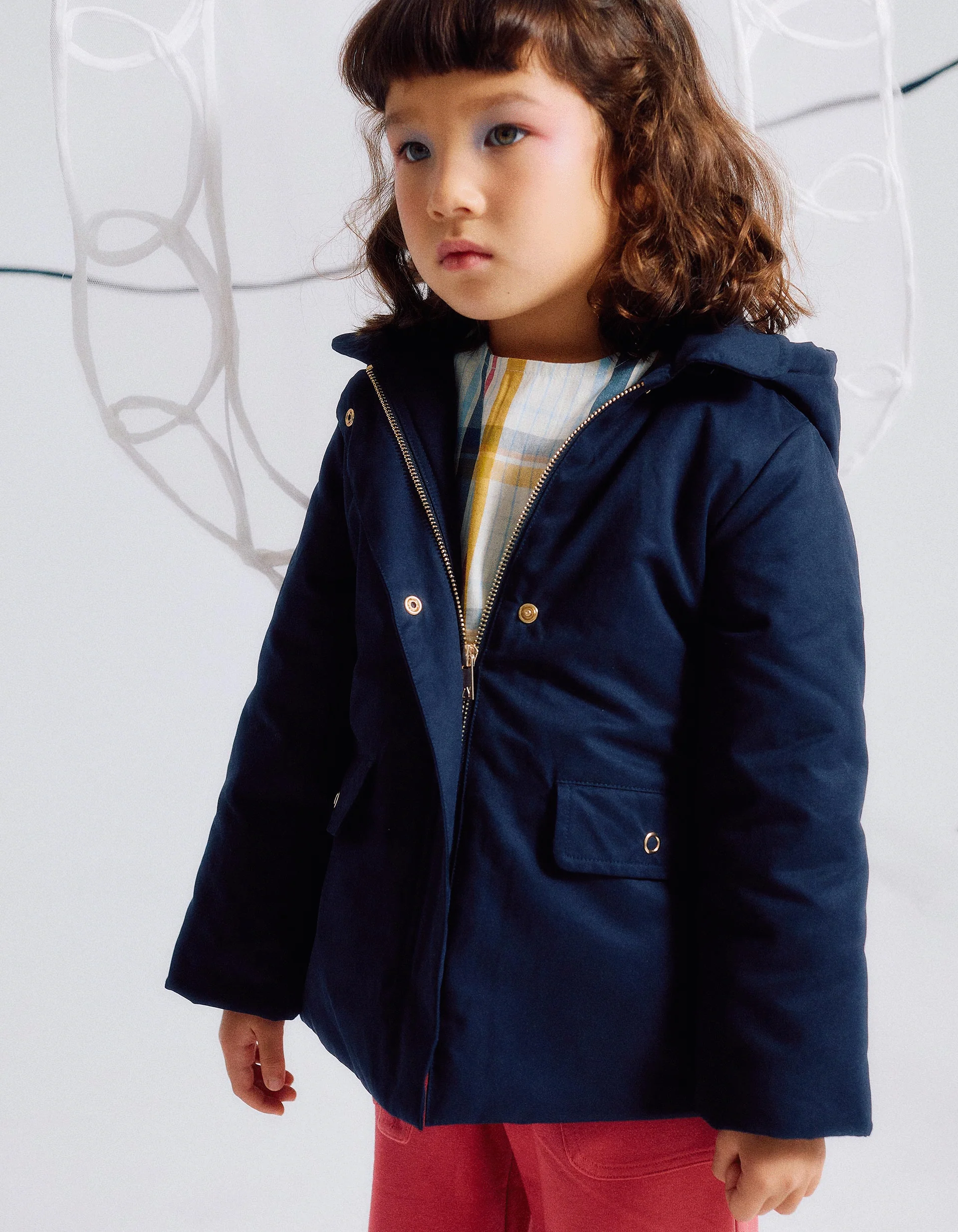 Padded A-Line Parka with Removable Hood for Girls, Dark Blue