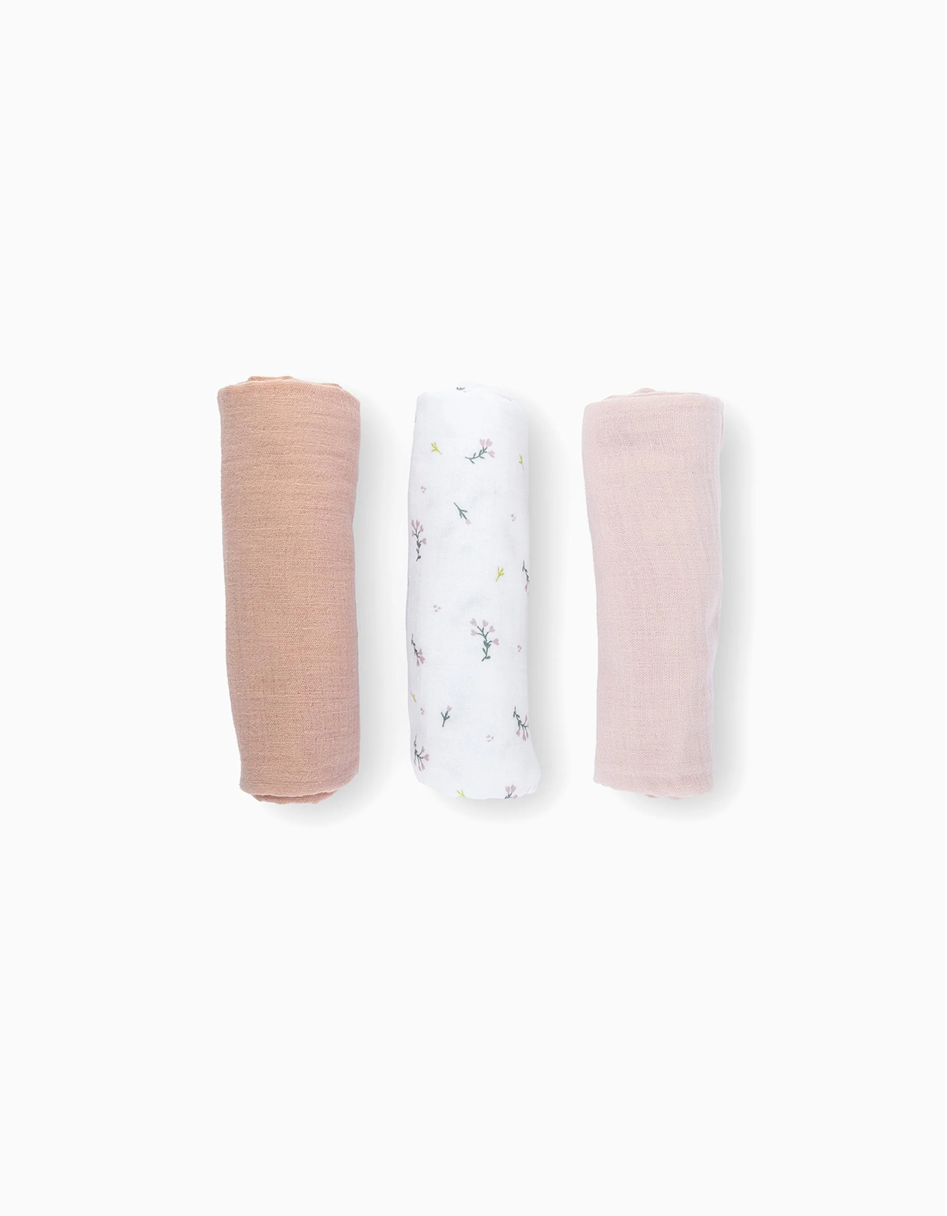 Pack of 3 Muslin Squares 70x70 cm Doomoo, Flower Pink