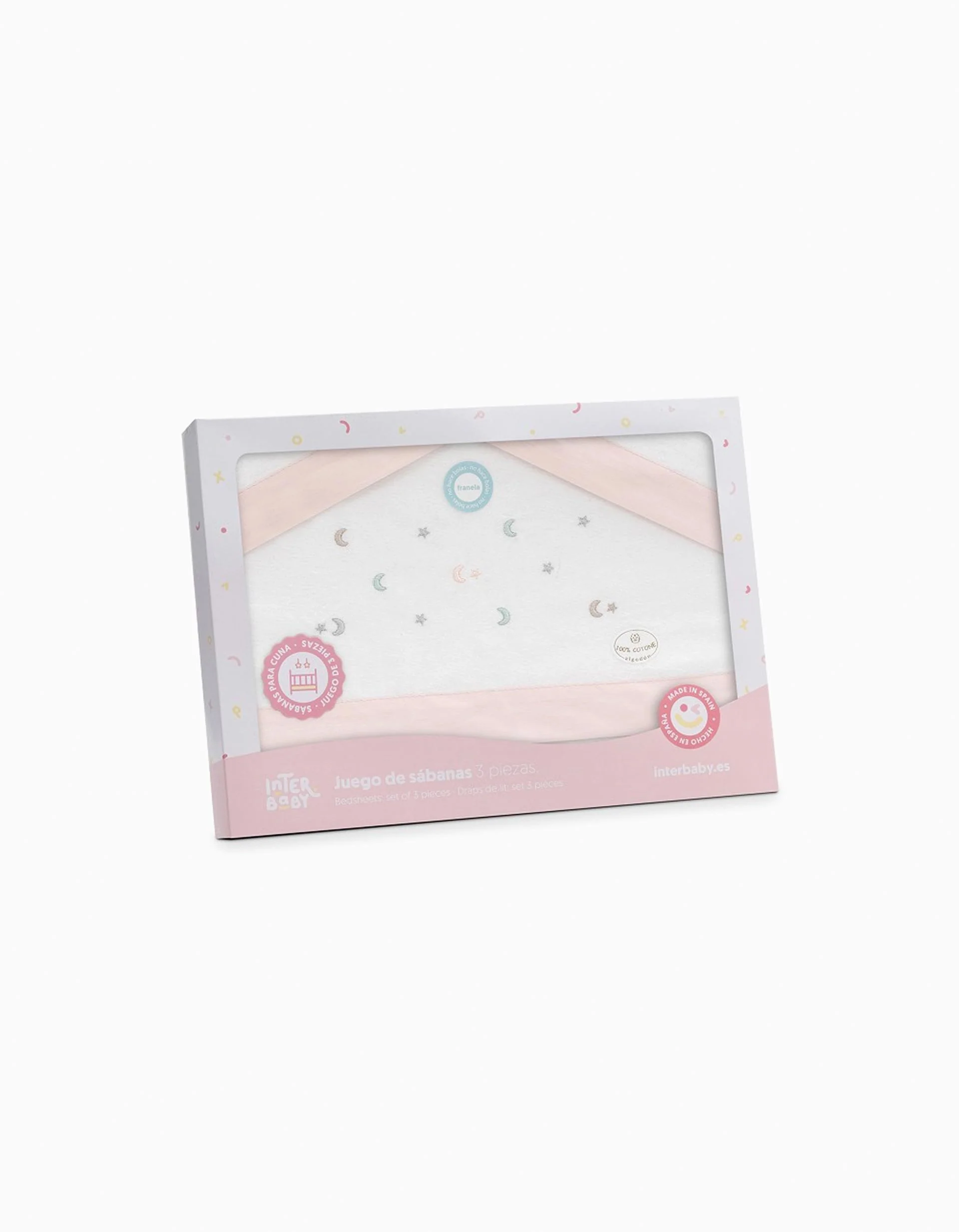 Bedding Set 3 Pcs Interbaby Flannel 60X120Cm, Stars Pink