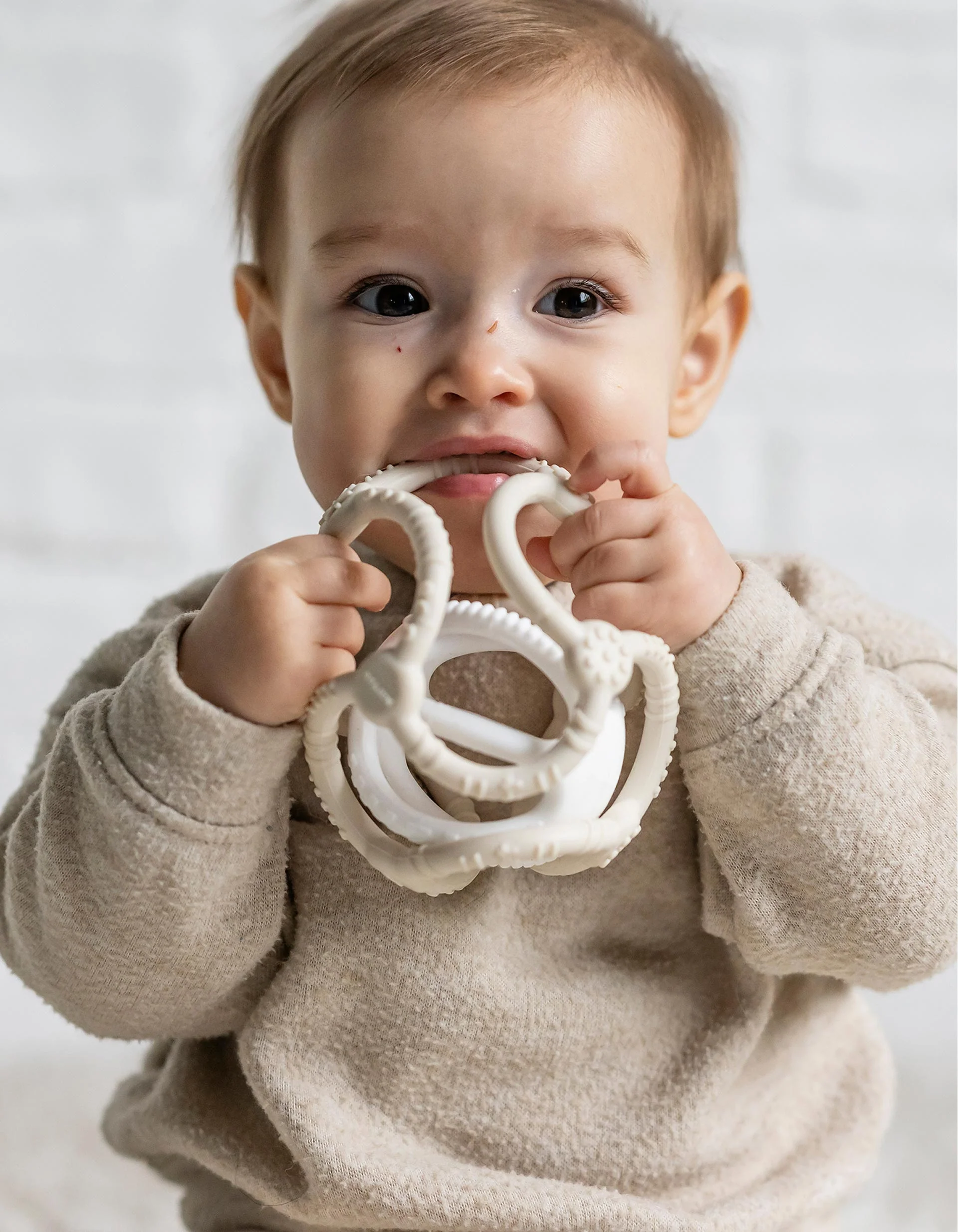 Set of 2 Teething Ring and Rattle Silicone Balls Nattou 3M+, Clay