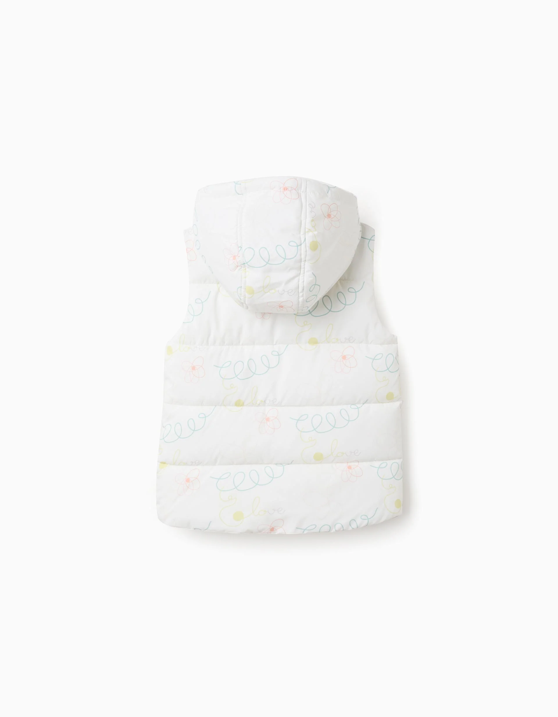 Padded Vest with Hood and Motif for Girls 'Love', White