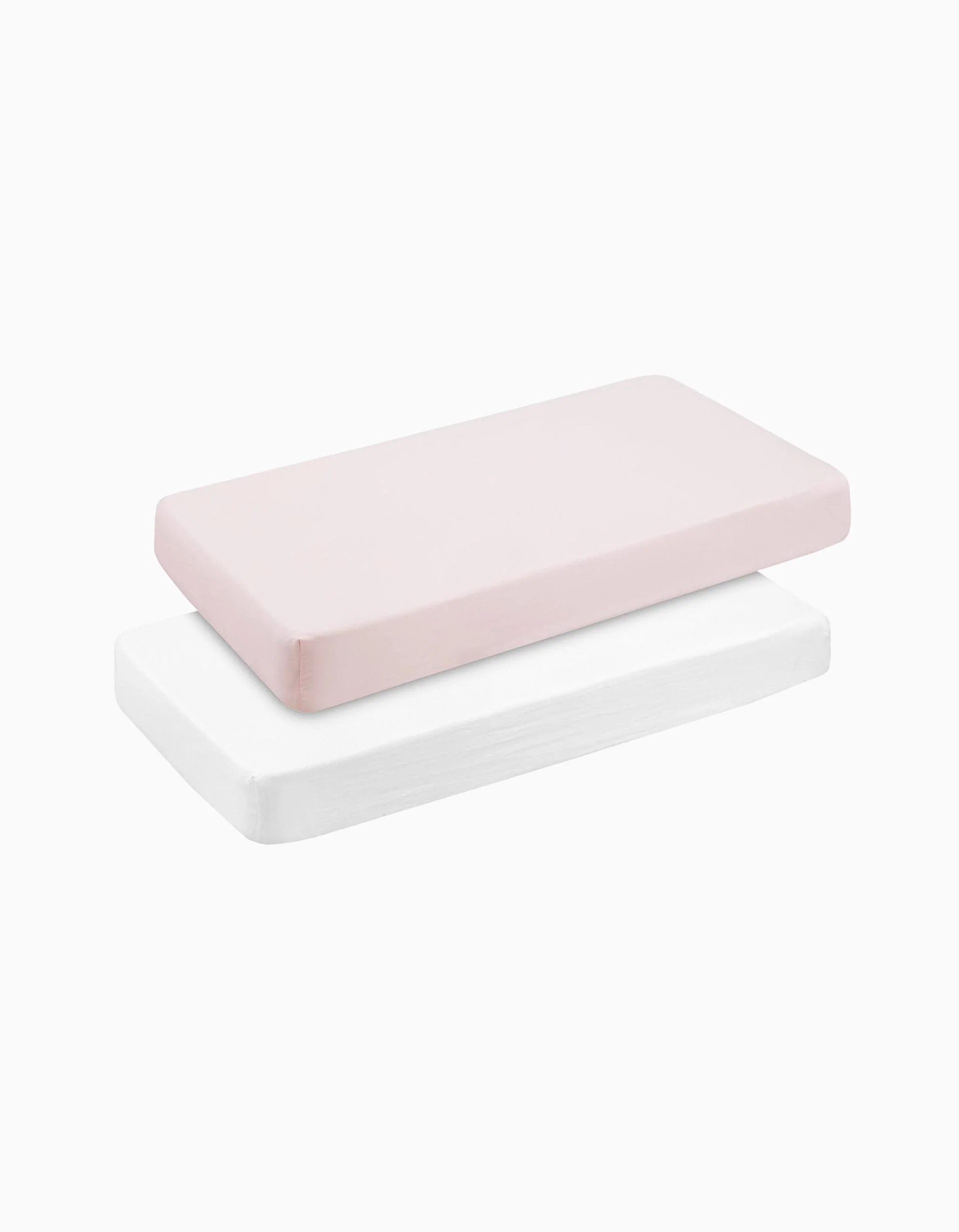 Pack of 2 Fitted Sheets Cambrass 60x120 cm, Soft Pink/White