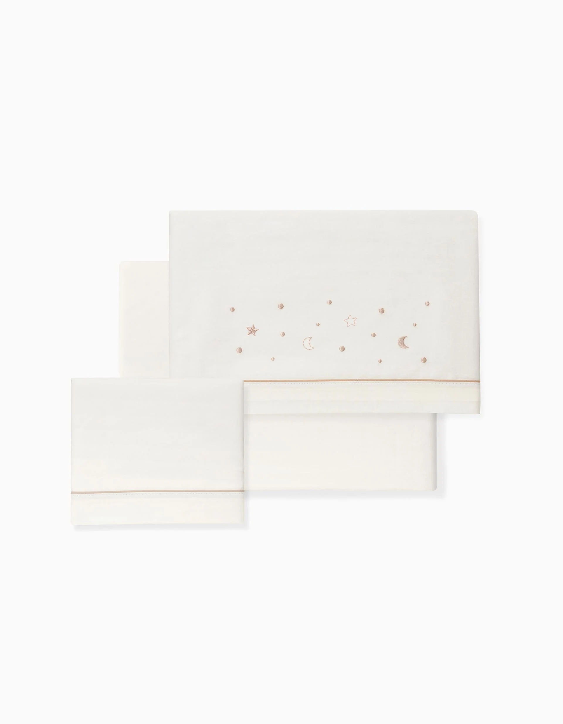 3-Piece Set Cotton Bed Sheets Interbaby 'Stars' 60x120 cm, Beige