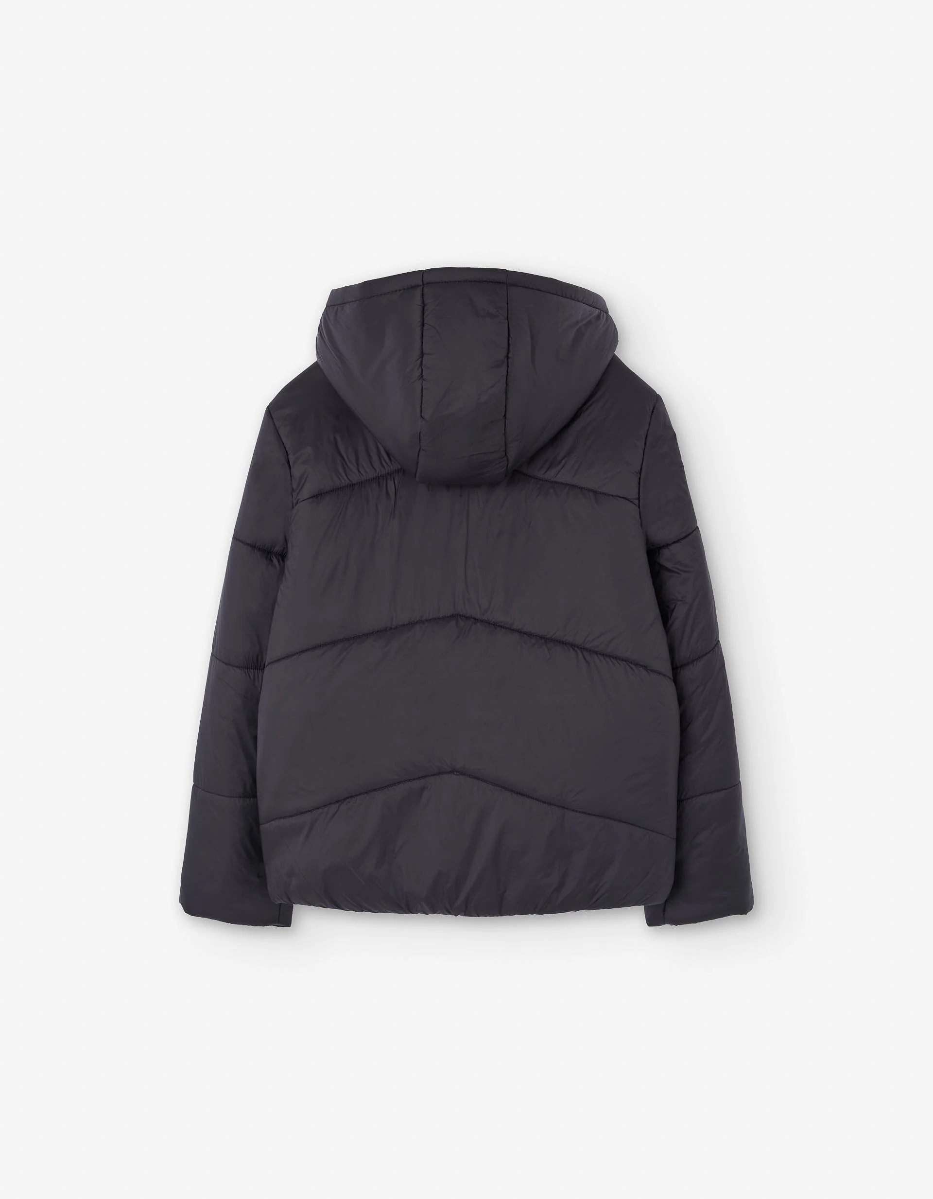Hooded puffer jacket with pockets for girls, black