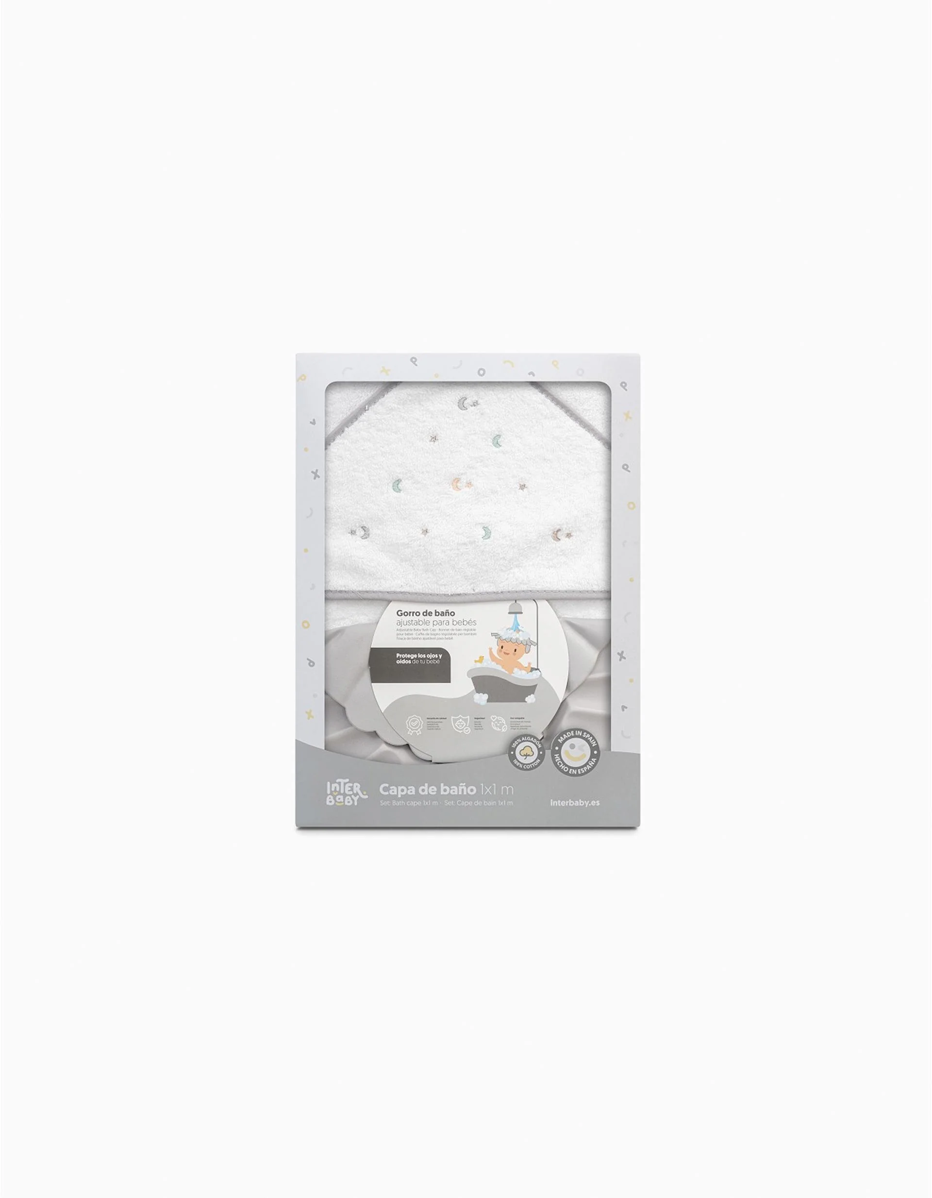 Hooded Bath Towel Interbaby Stars 100x100 cm, Grey