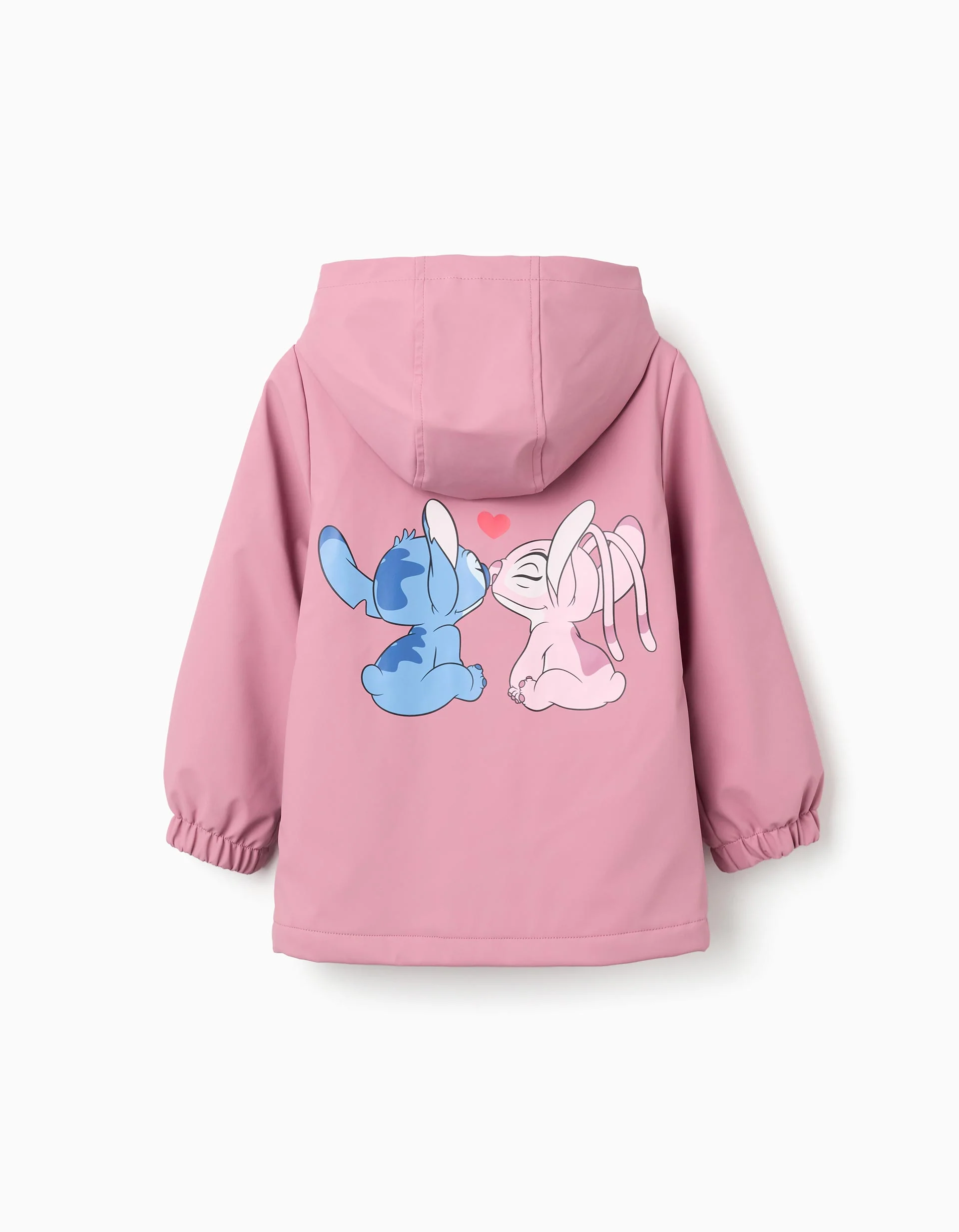 Hooded rubber parka with Stitch and Angel print for girls, pink