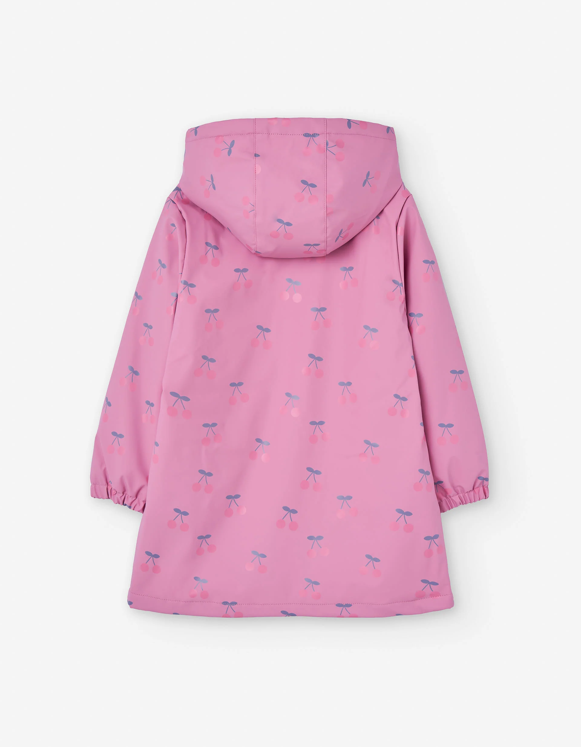 Hooded rubber parka with cherry print for girls, pink