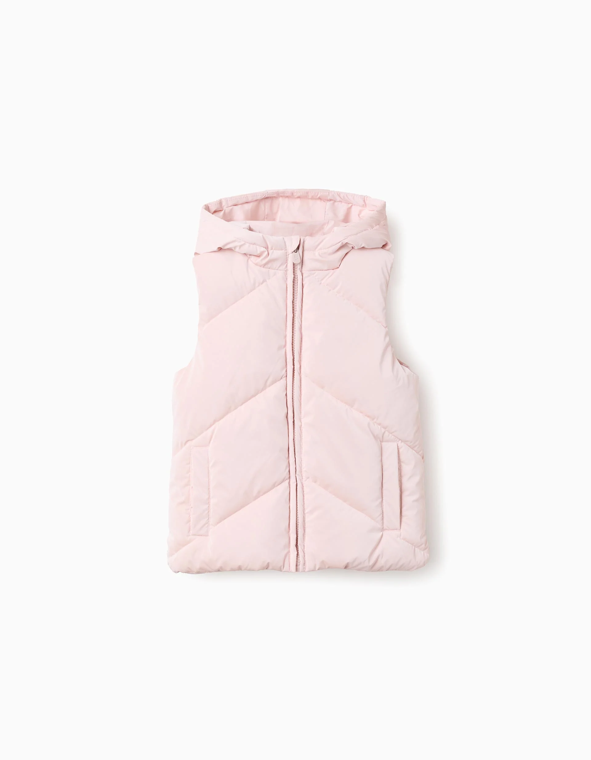 Shiny Padded Vest with Hood for Girls, Pink