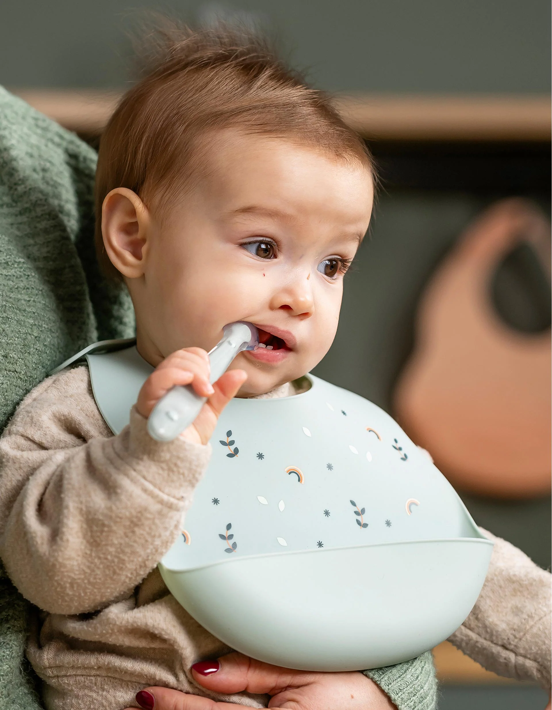 Silicone Bib Rainbow Nattou, Green