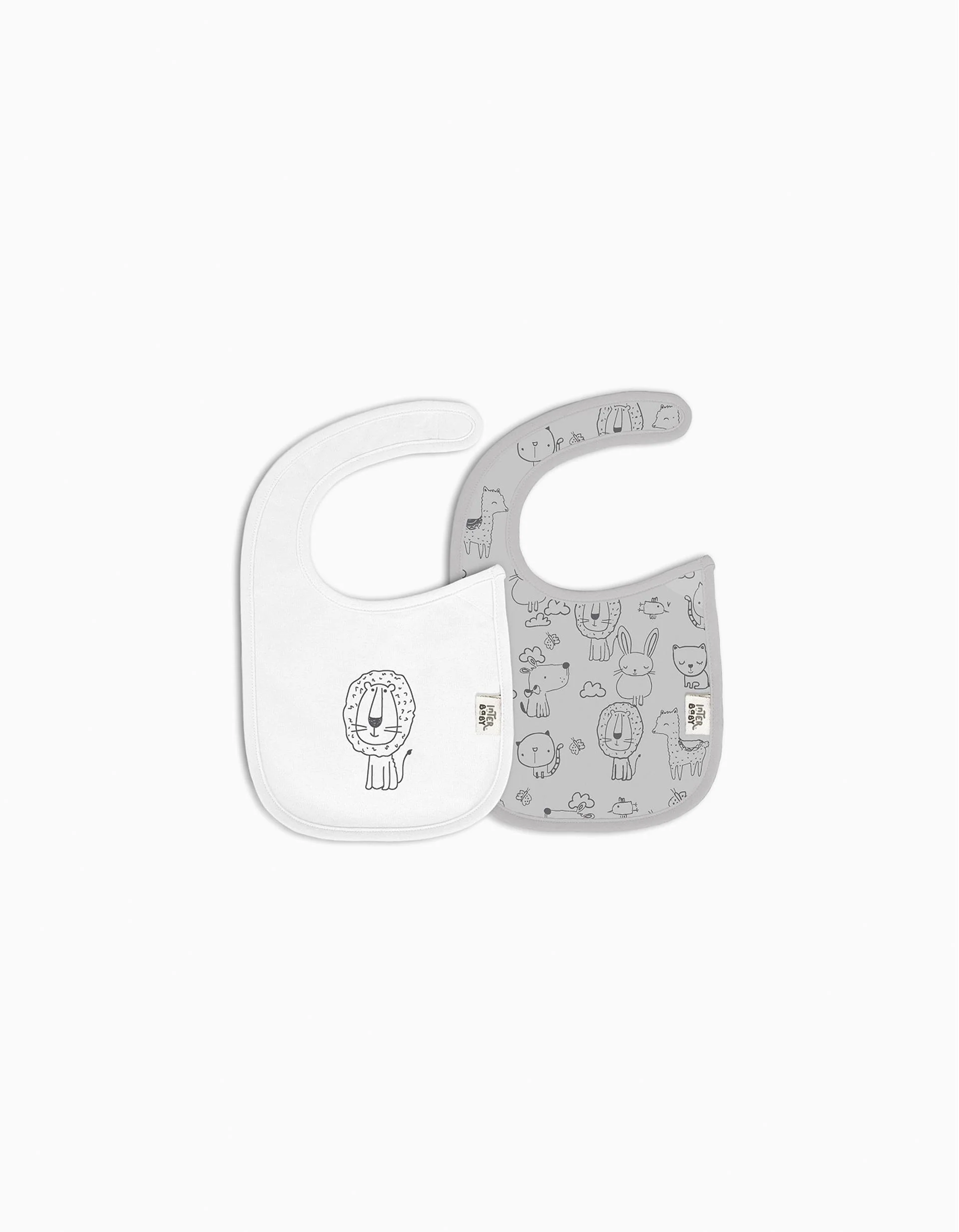 Pack of 2 Waterproof Bamboo Bibs Interbaby, Grey/White