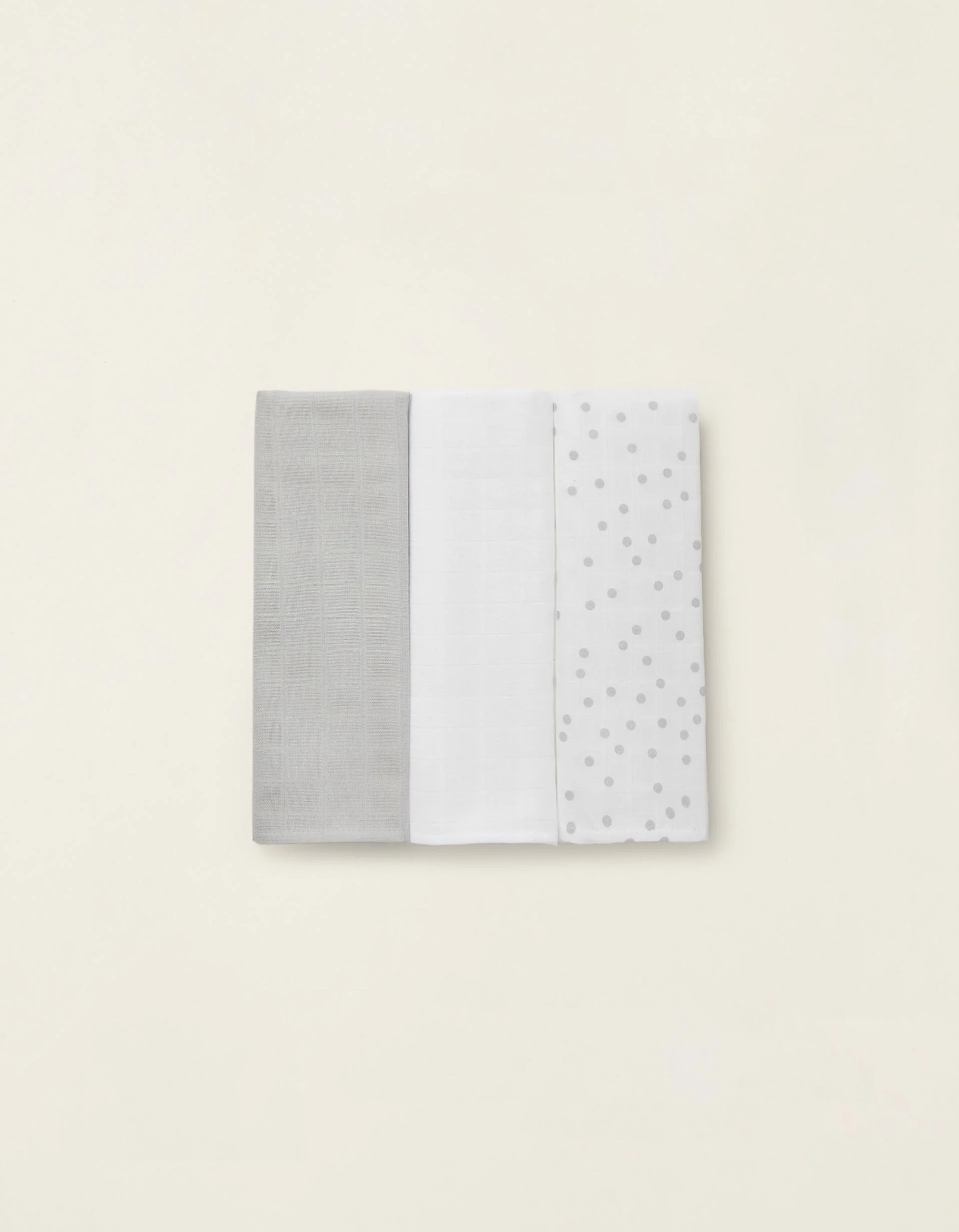 3 Nappy Squares Dots 65X65 Grey Zy Baby 