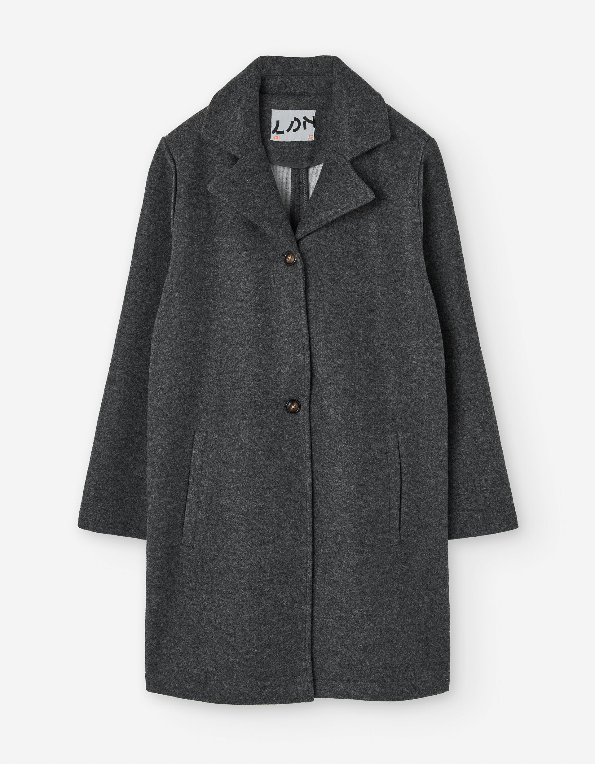 Wool effect long coat with pockets for girls, dark grey