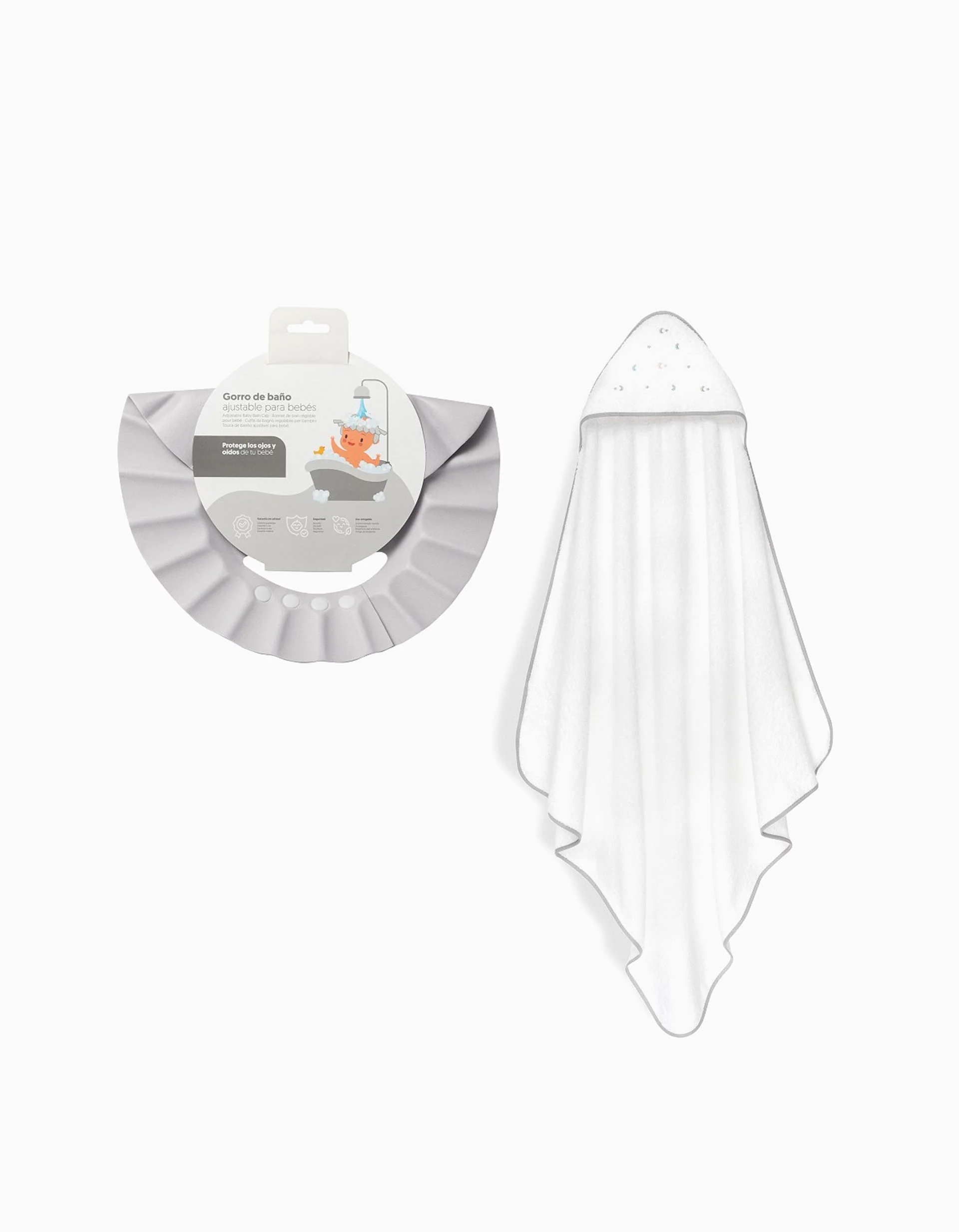 Hooded Bath Towel Interbaby Stars 100x100 cm, Grey