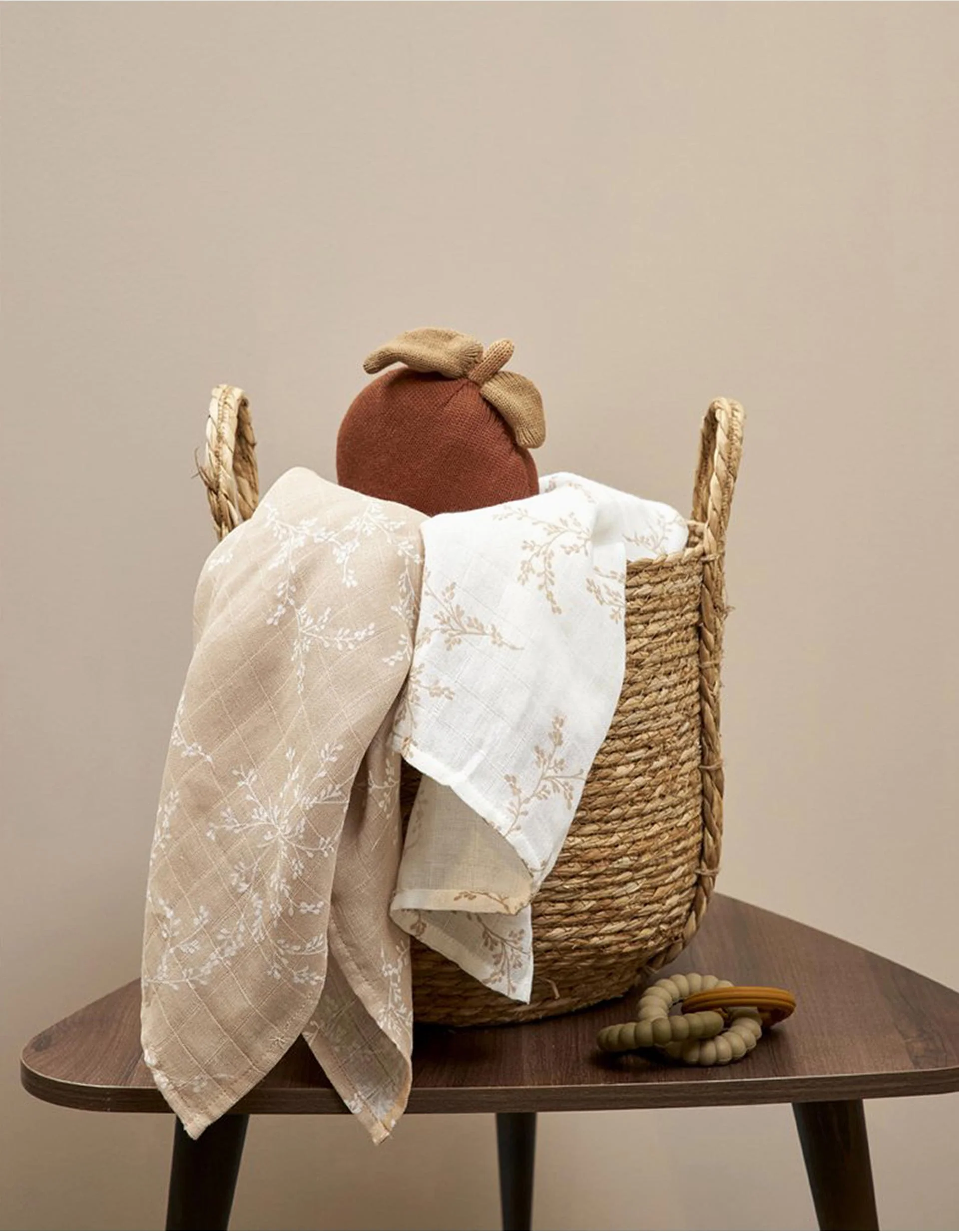 Pack of 2 Meyco Muslin Squares 120x120 cm, Branches Sand