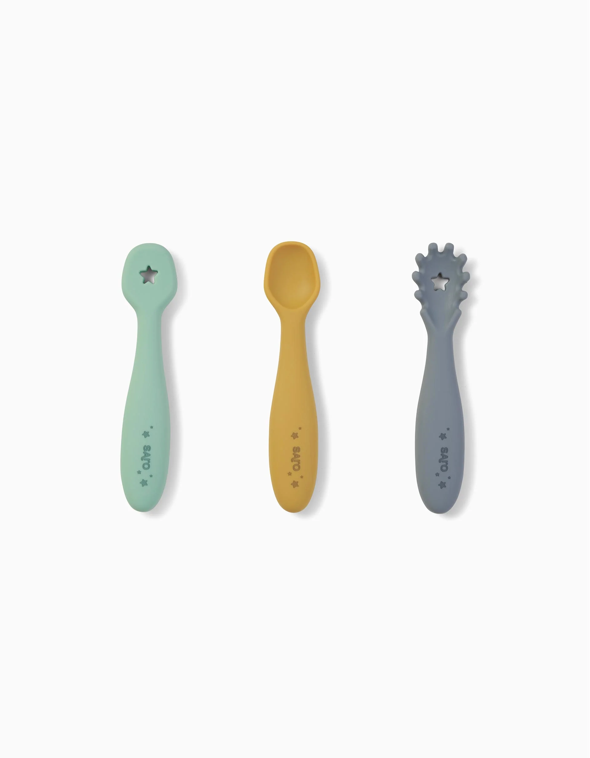 Pack of 3 Soft Silicone Evolutionary Cutlery Saro 4M+