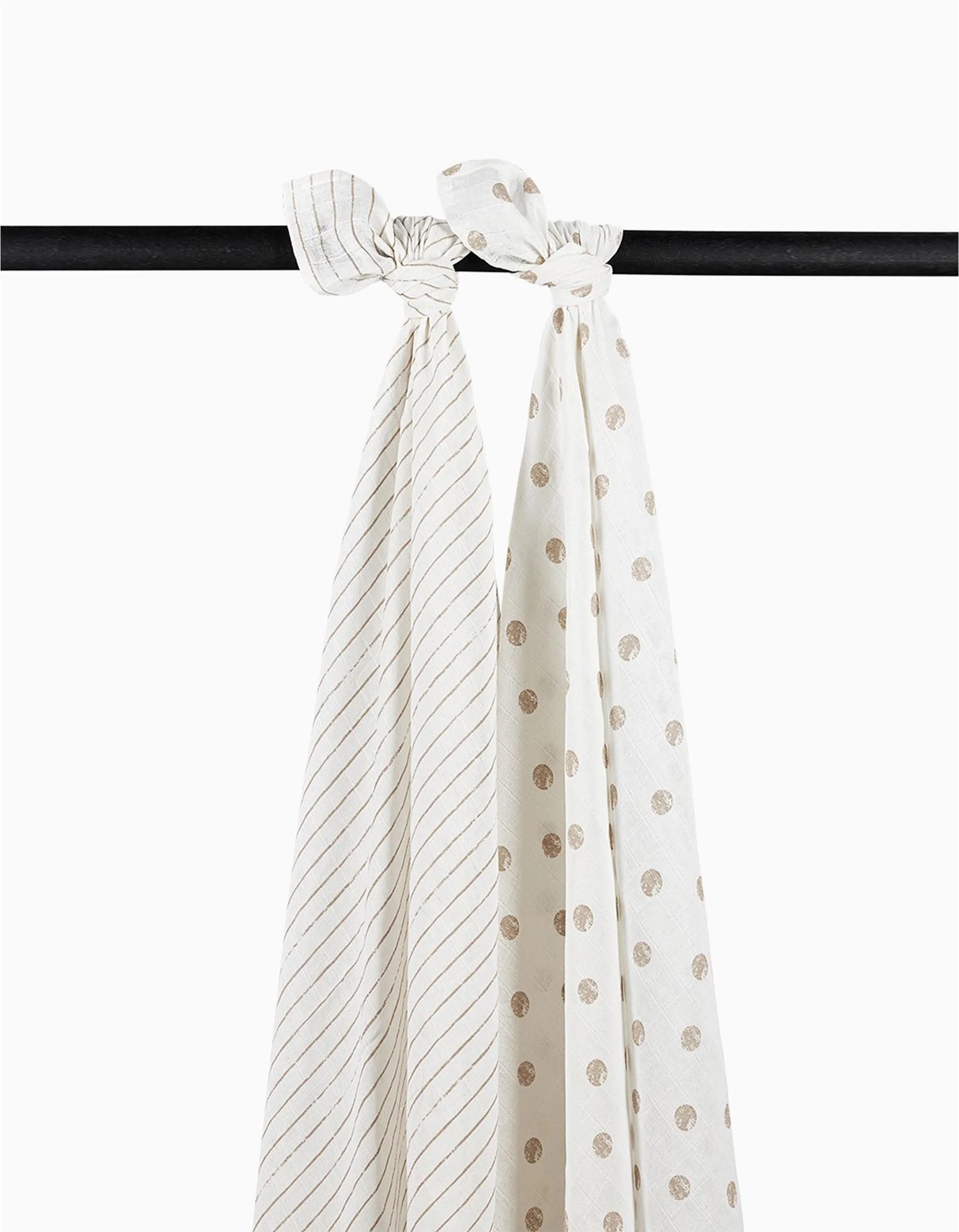 Pack of 2 Meyco Muslin Squares 120x120 cm, Dot Stripe Sand