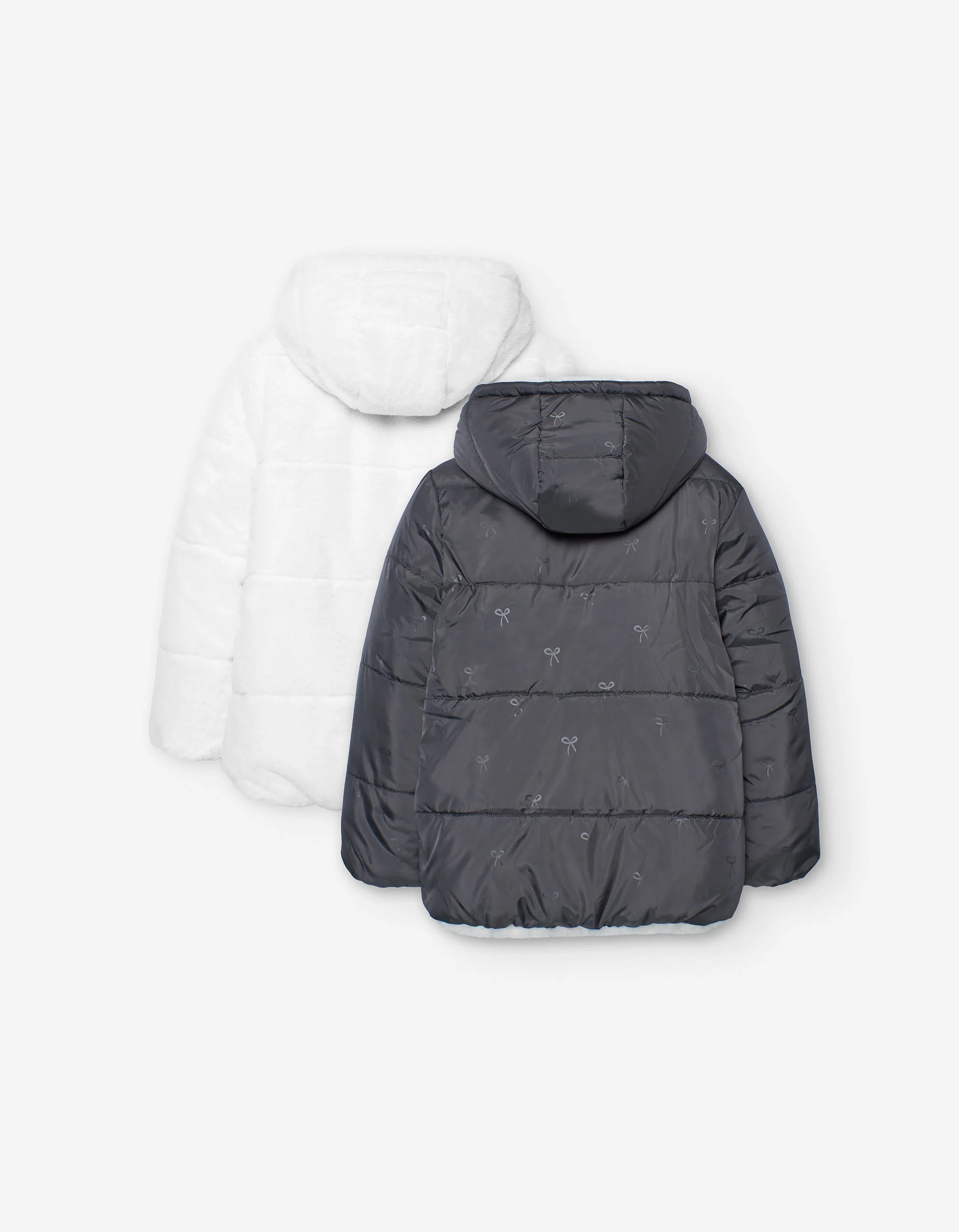 Reversible quilted jacket with hood for girls, black/white