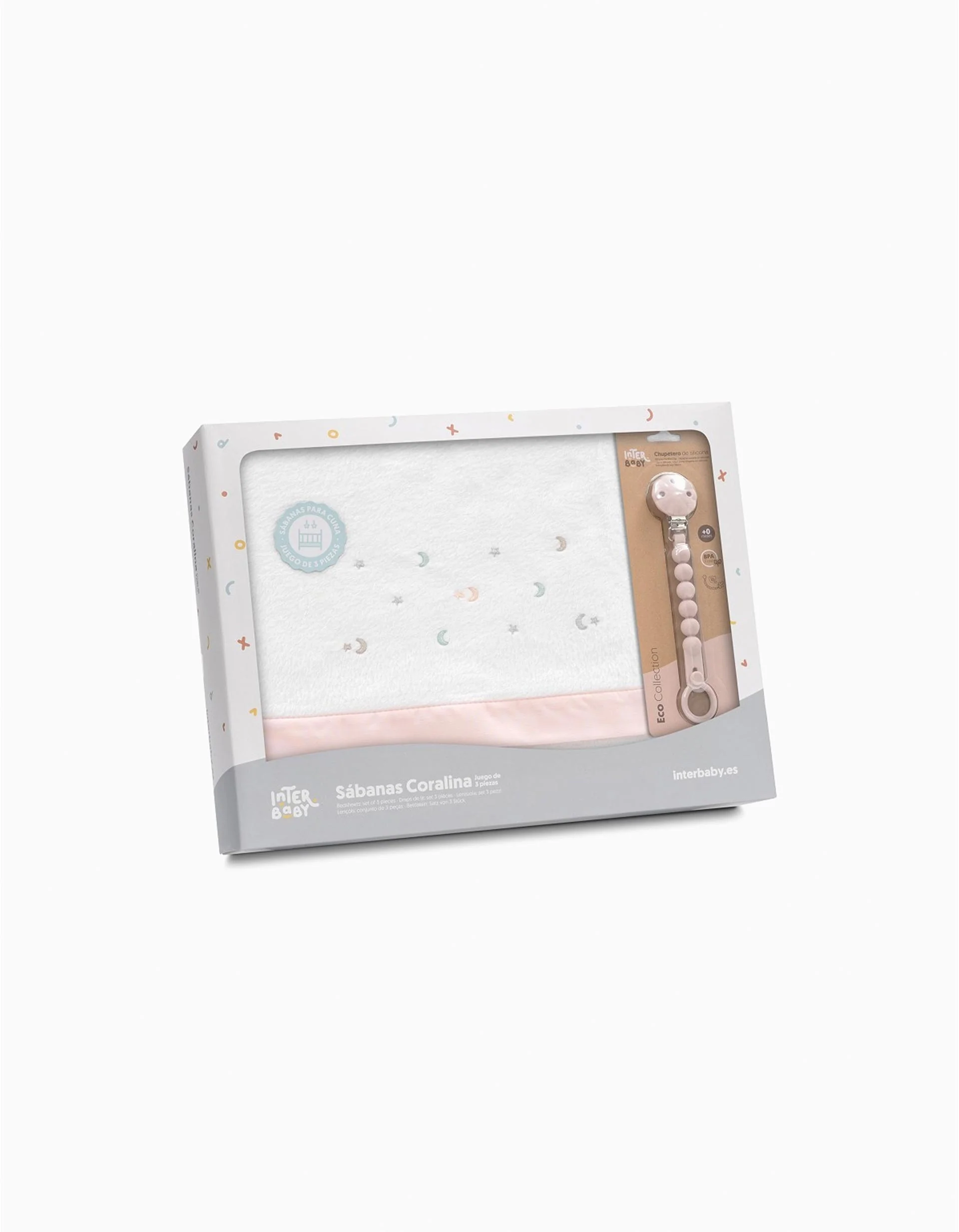 Bedding Set 3 Pcs Interbaby Coraline 60X120Cm, Stars Pink