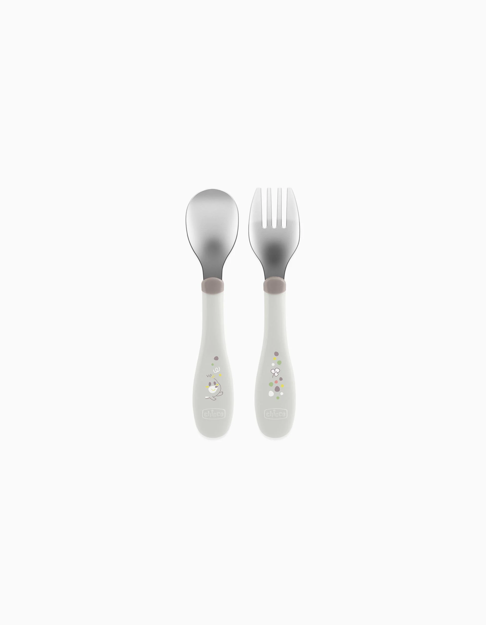 Chicco Cutlery Set Spoon and Fork Stainless Steel 18M+, Grey