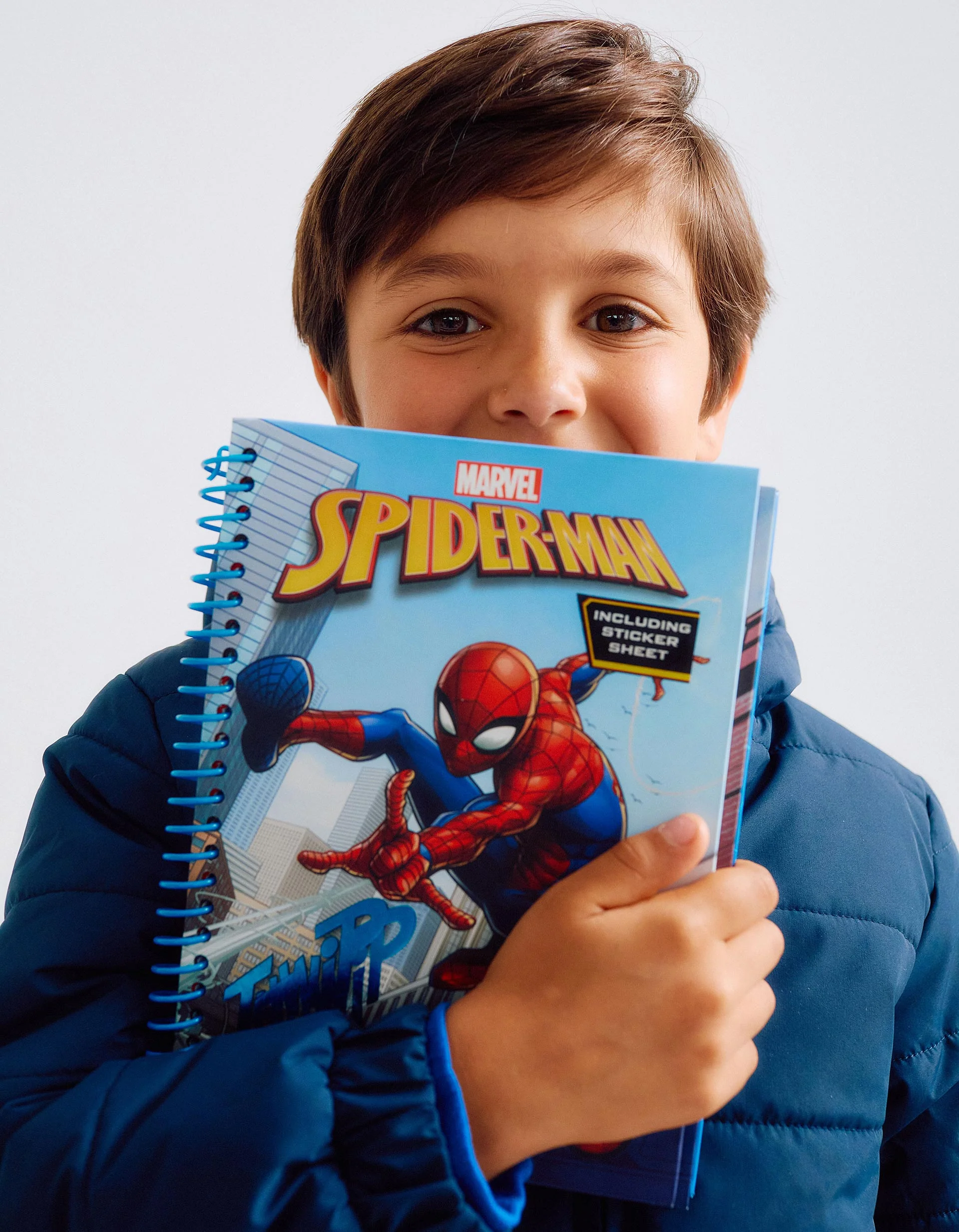 A5 Lined Notebook with Spider-Man Stickers for Boys, Blue