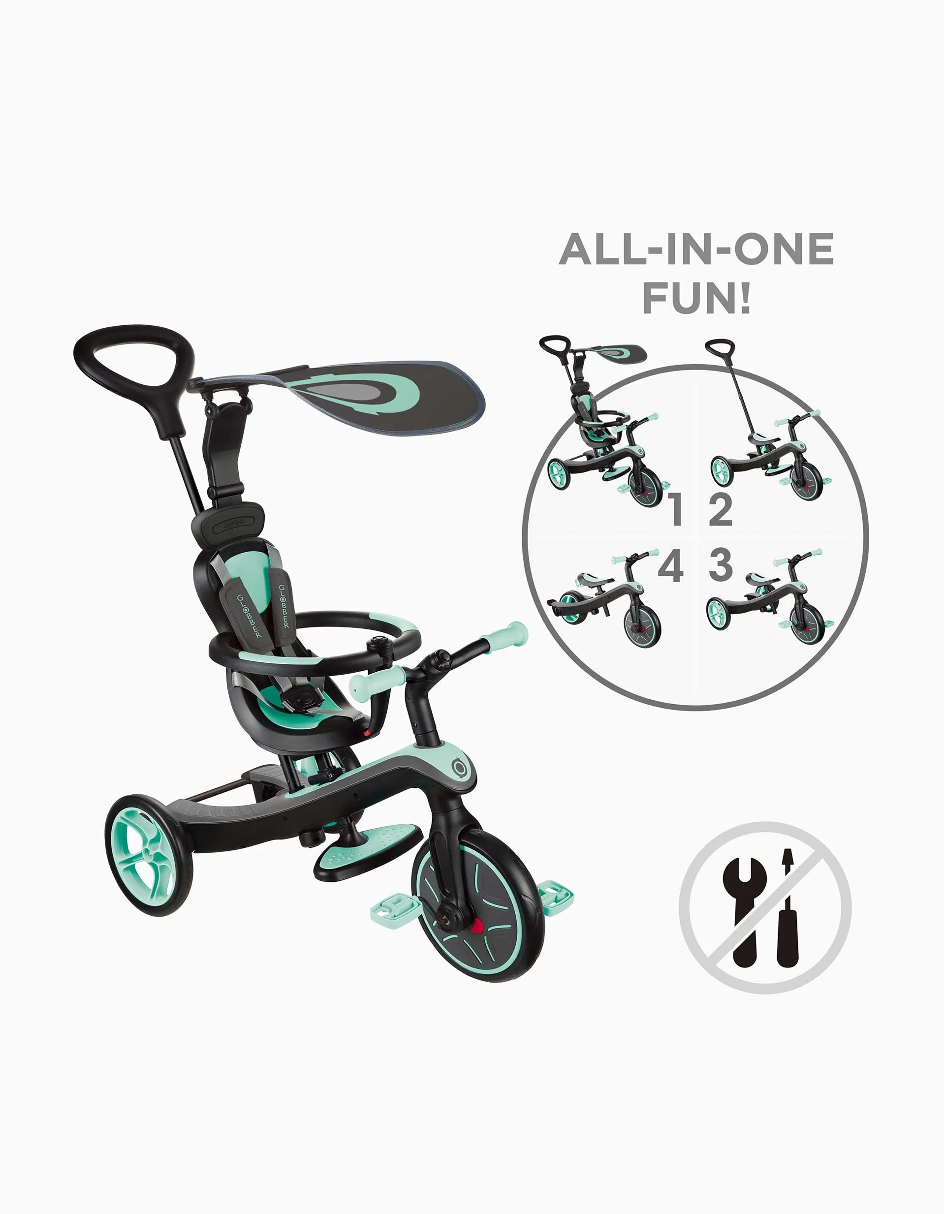 Globber Explore 4 In 1 Tricycle, Mint