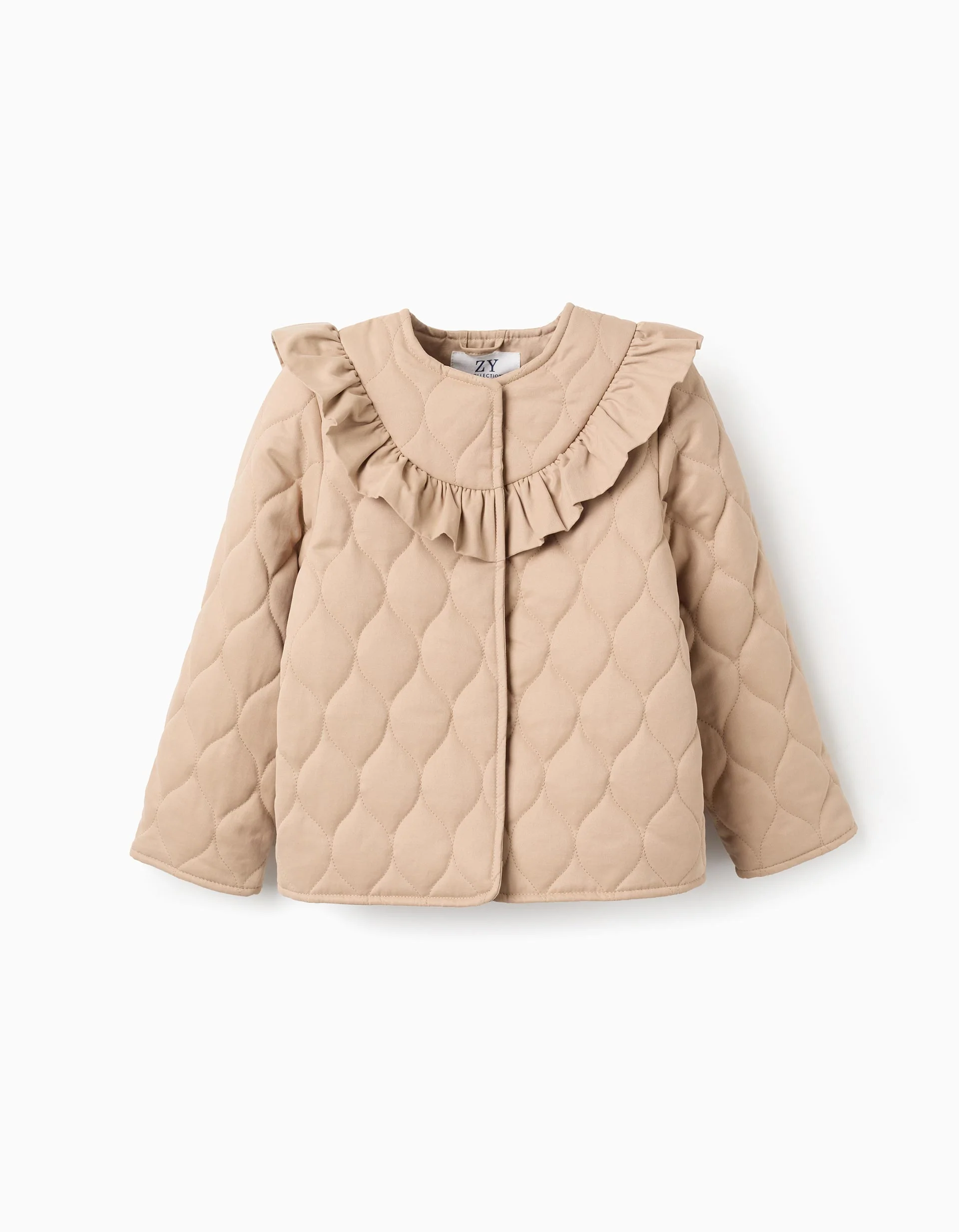 Padded Jacket with Ruffles for Girls, Beige