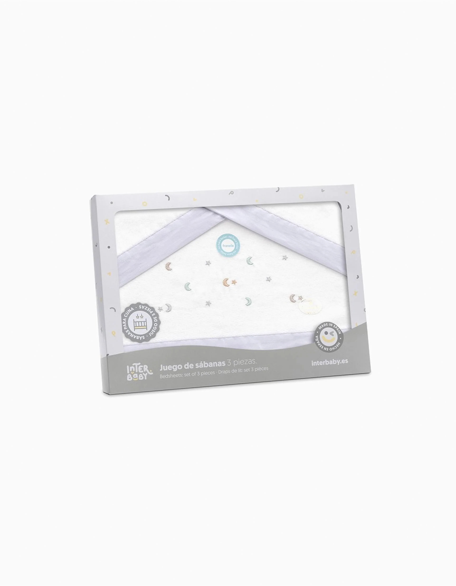 Bedding Set 3 Pcs Interbaby Flannel 60X120Cm, Stars Grey