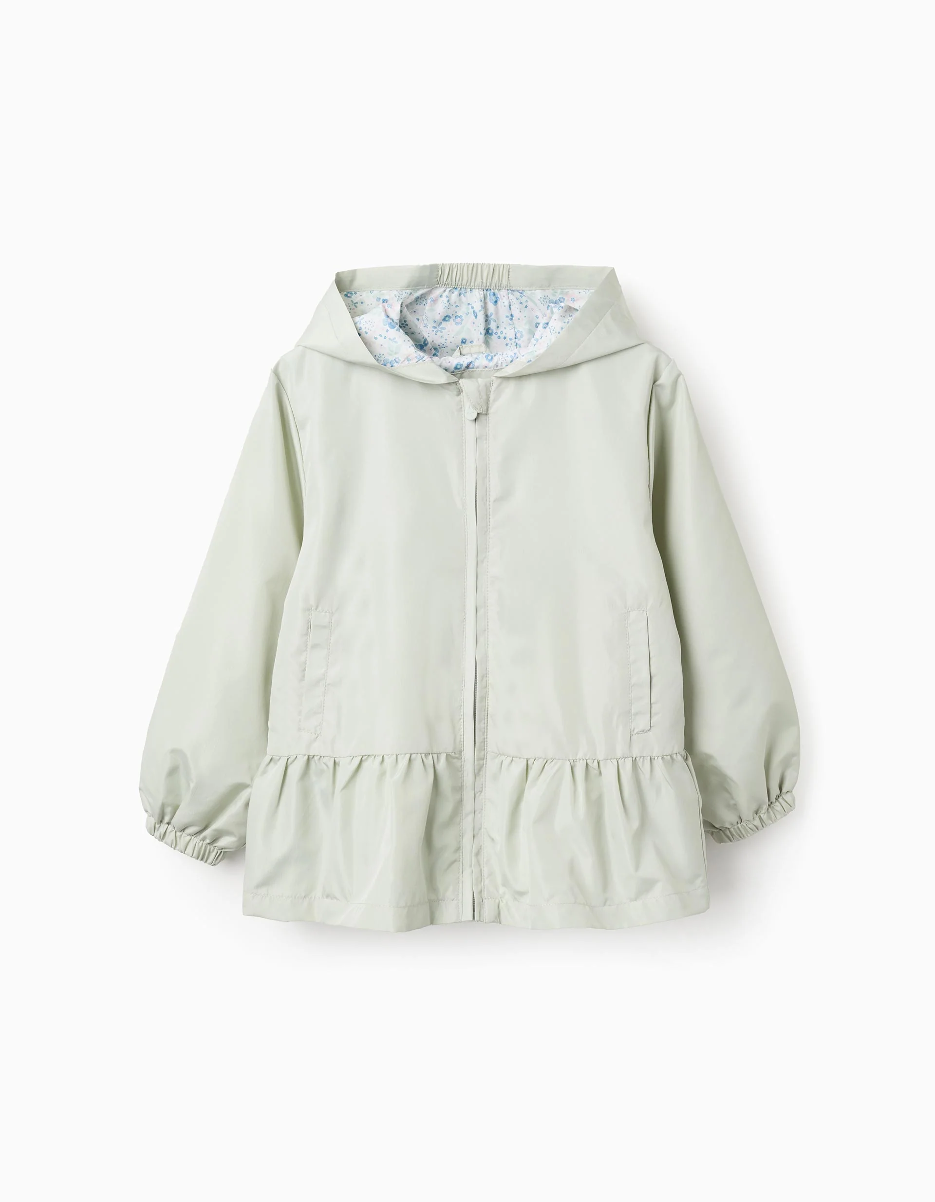 Hooded Windbreaker with Ruffles for Girls, Aqua Green