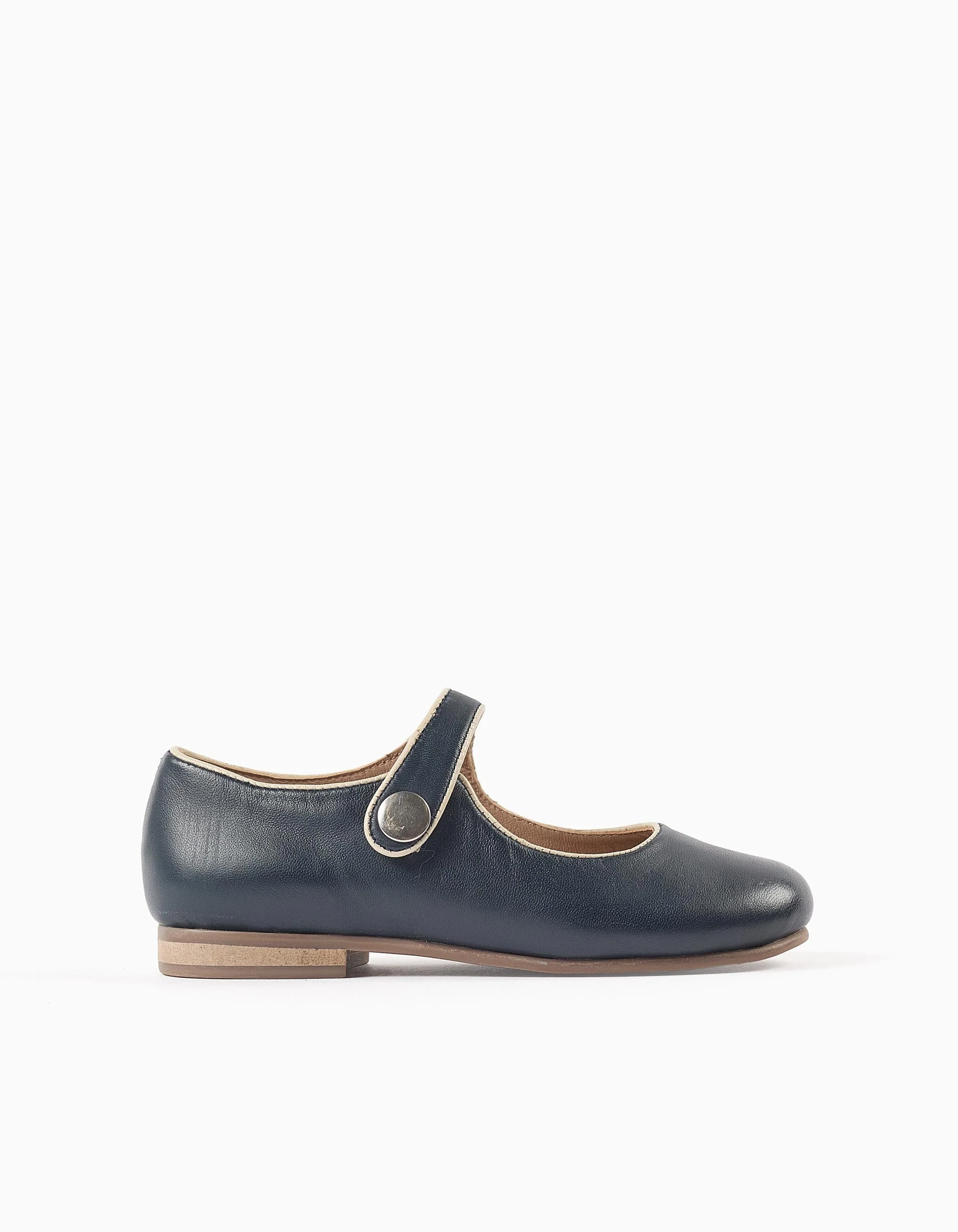 Leather T-Bar Ballerina Flats for Girls, Dark Blue