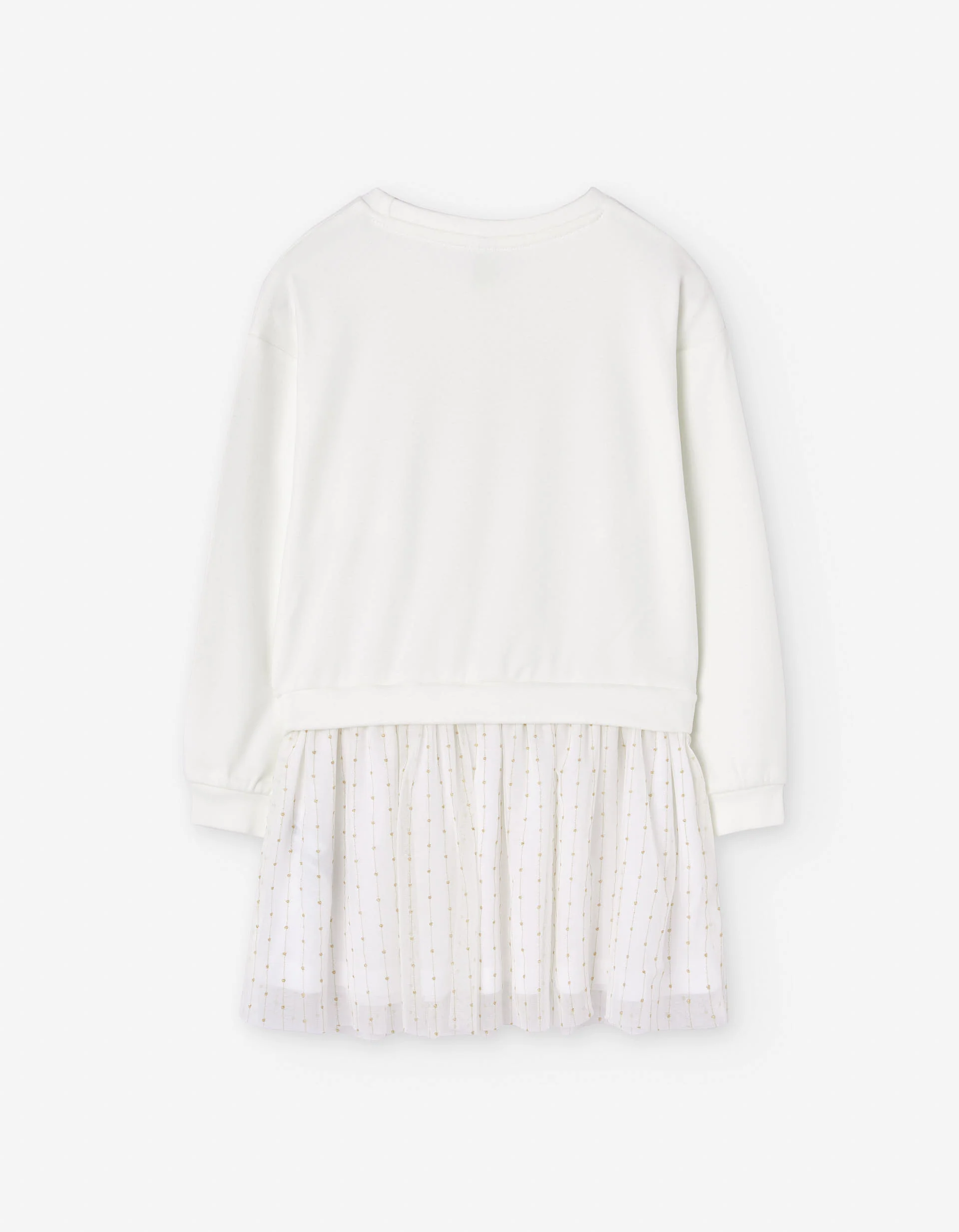 Dual-fabric dress with heart print and tulle skirt for girls, white