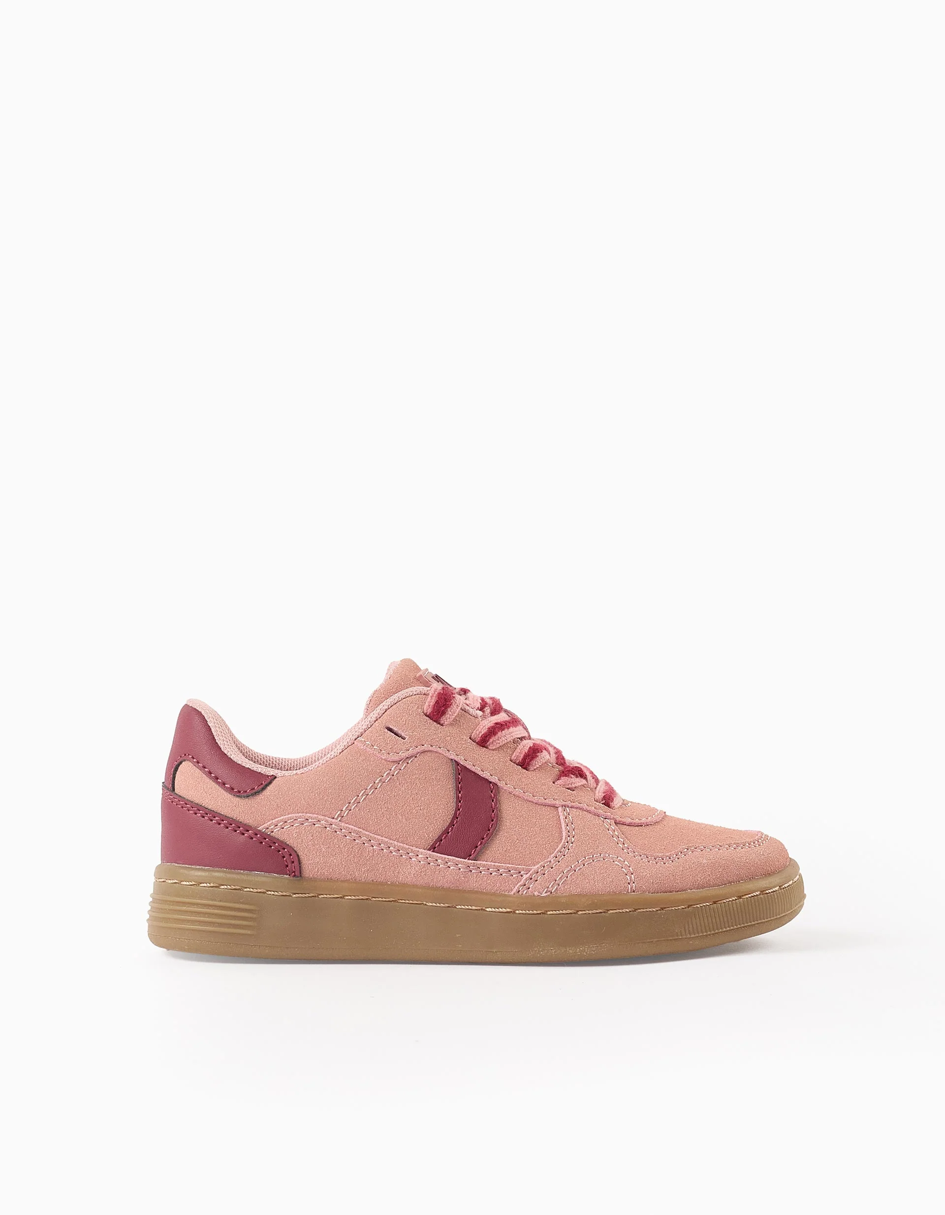 Retro Suedine Trainers with Laces for Girls, Pink/Burgundy
