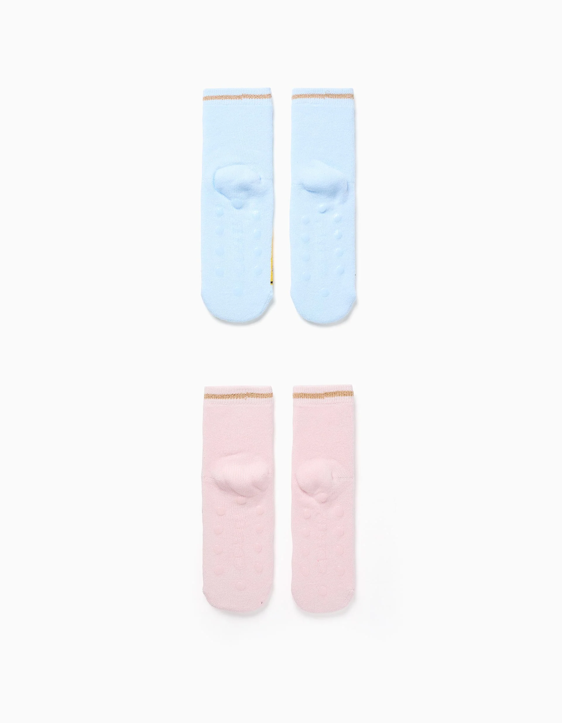Pack 2 Pairs of Non-Slip Socks with Princesses for Girls, Blue/Pink