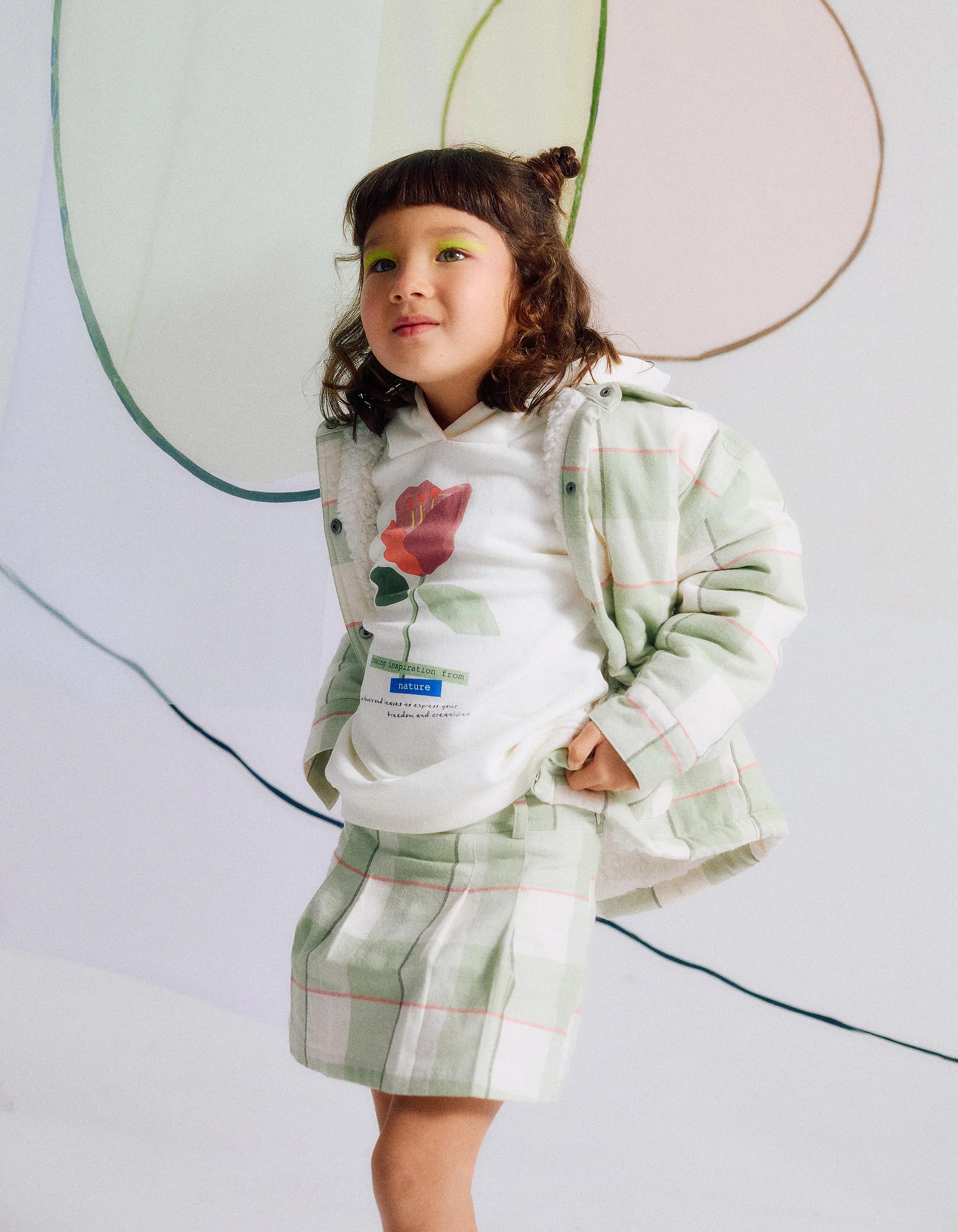 Check Flannel Skort for Girls, Green