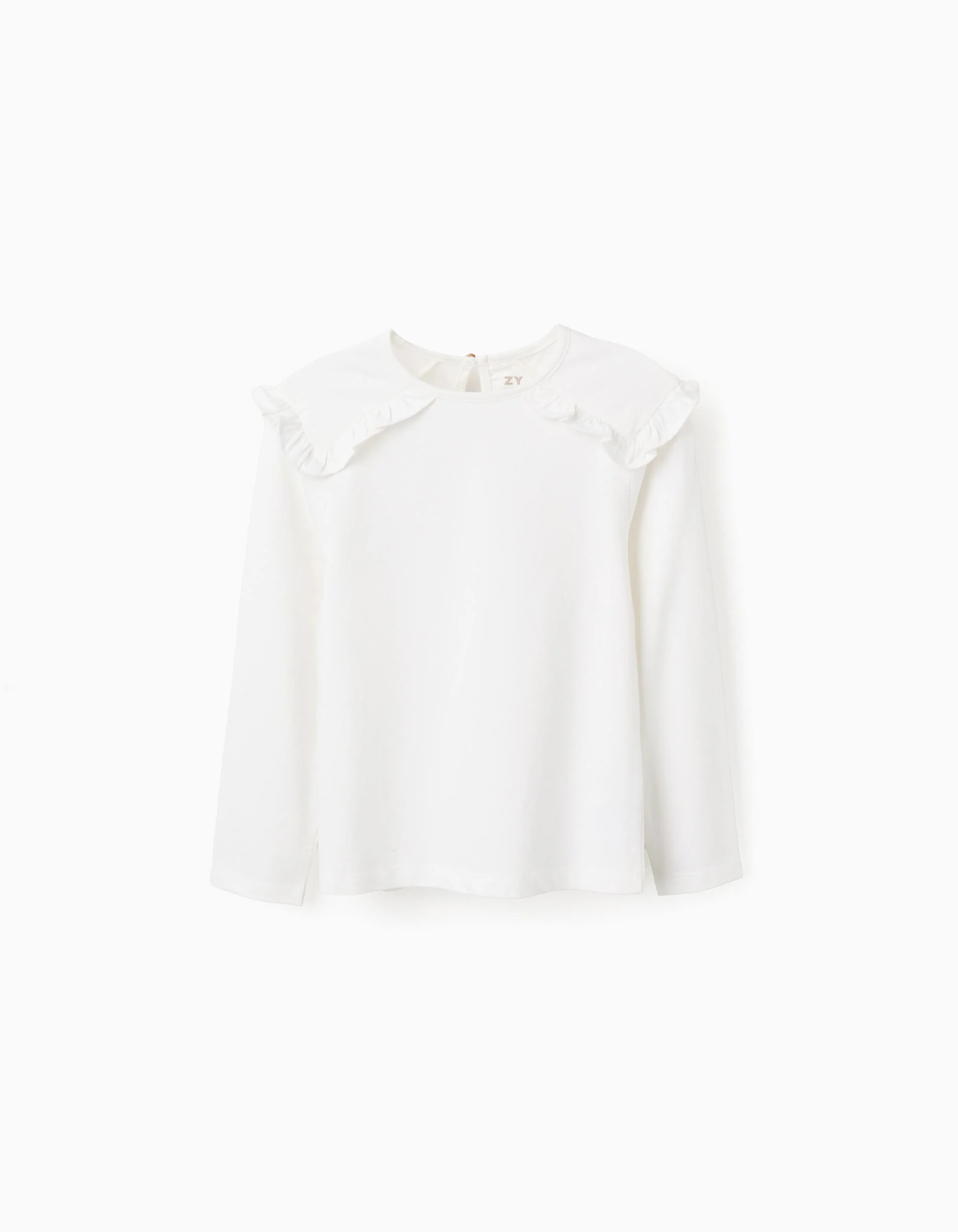 Long Sleeve T-shirt with Shoulder Ruffles for Girls, White