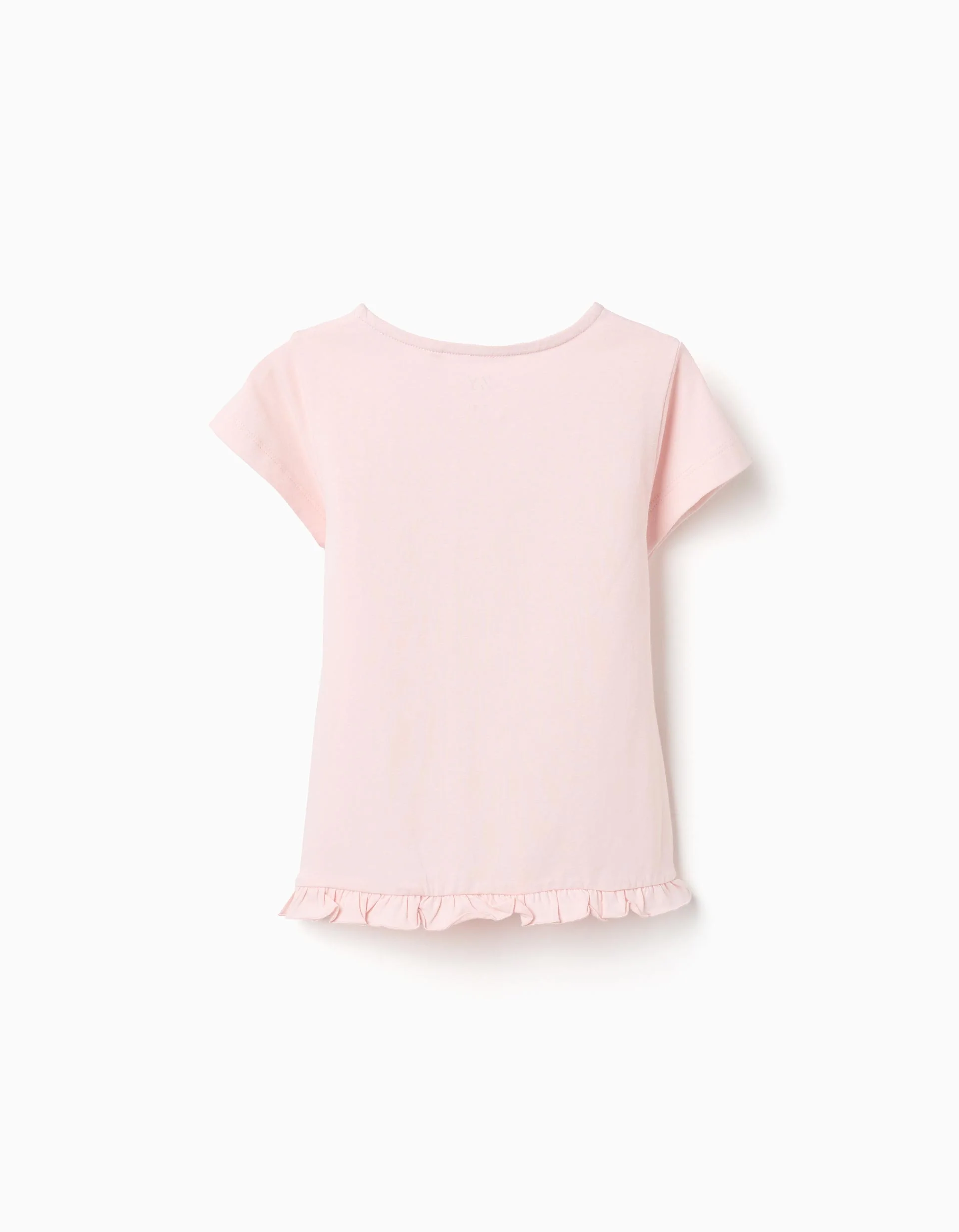 T-shirt with Front Print and Ruffle Hem for Girls, Light Pink