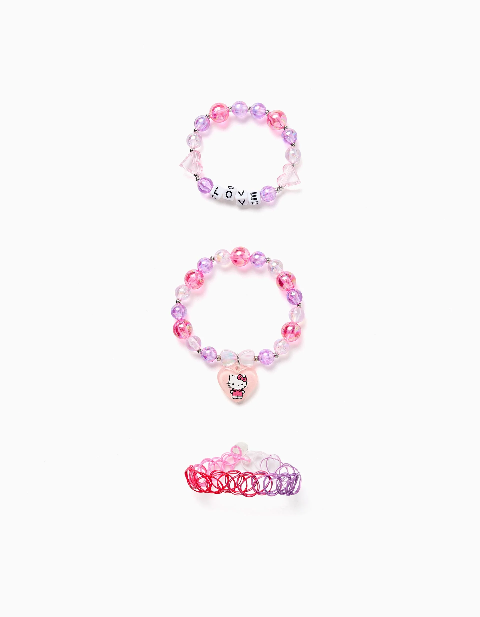 Set of 2 Bracelets with Beads/Pendant for Girls 'Hello Kitty', Pink