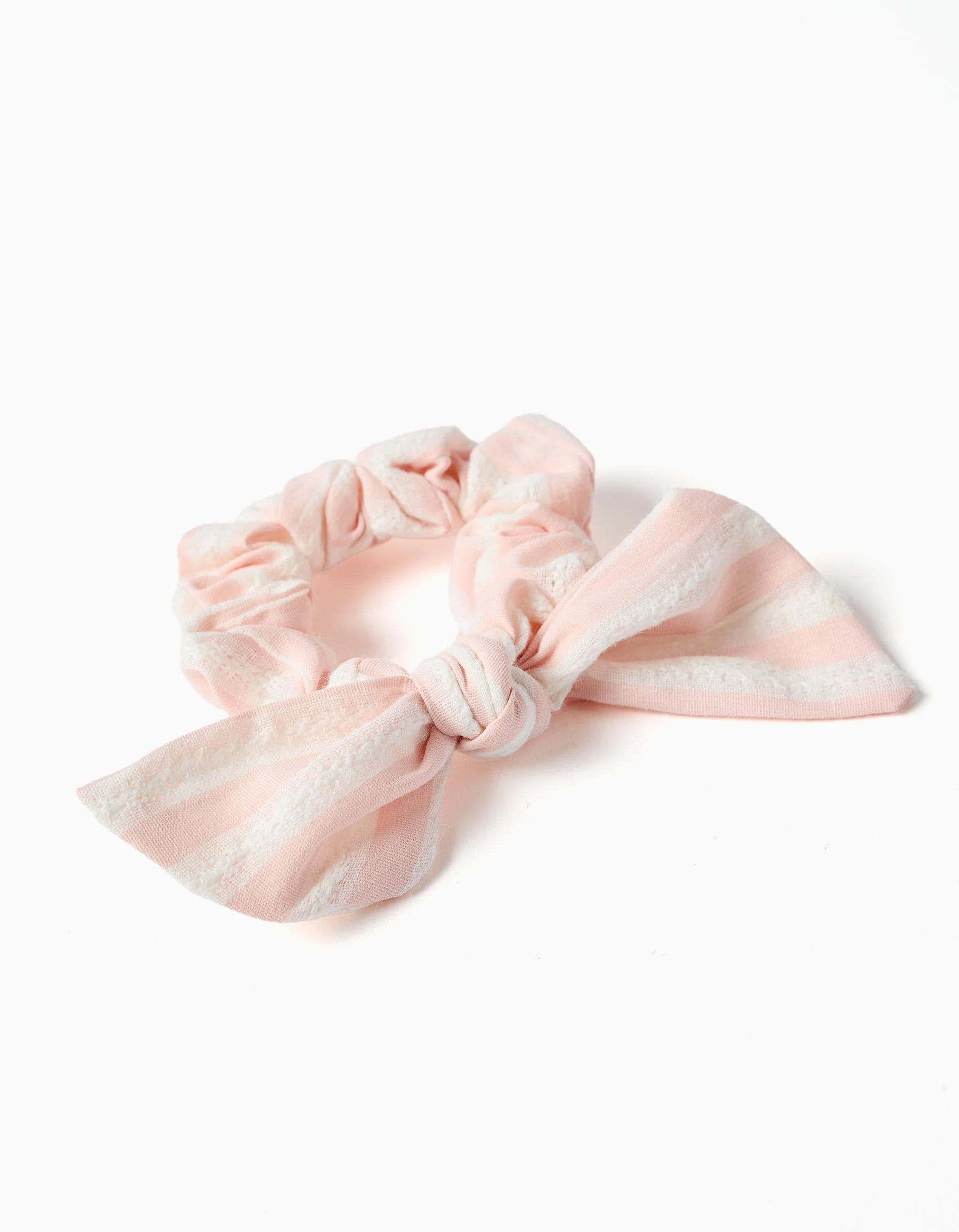 Scrunchie with striped bow for babies and for girls, light pink/white