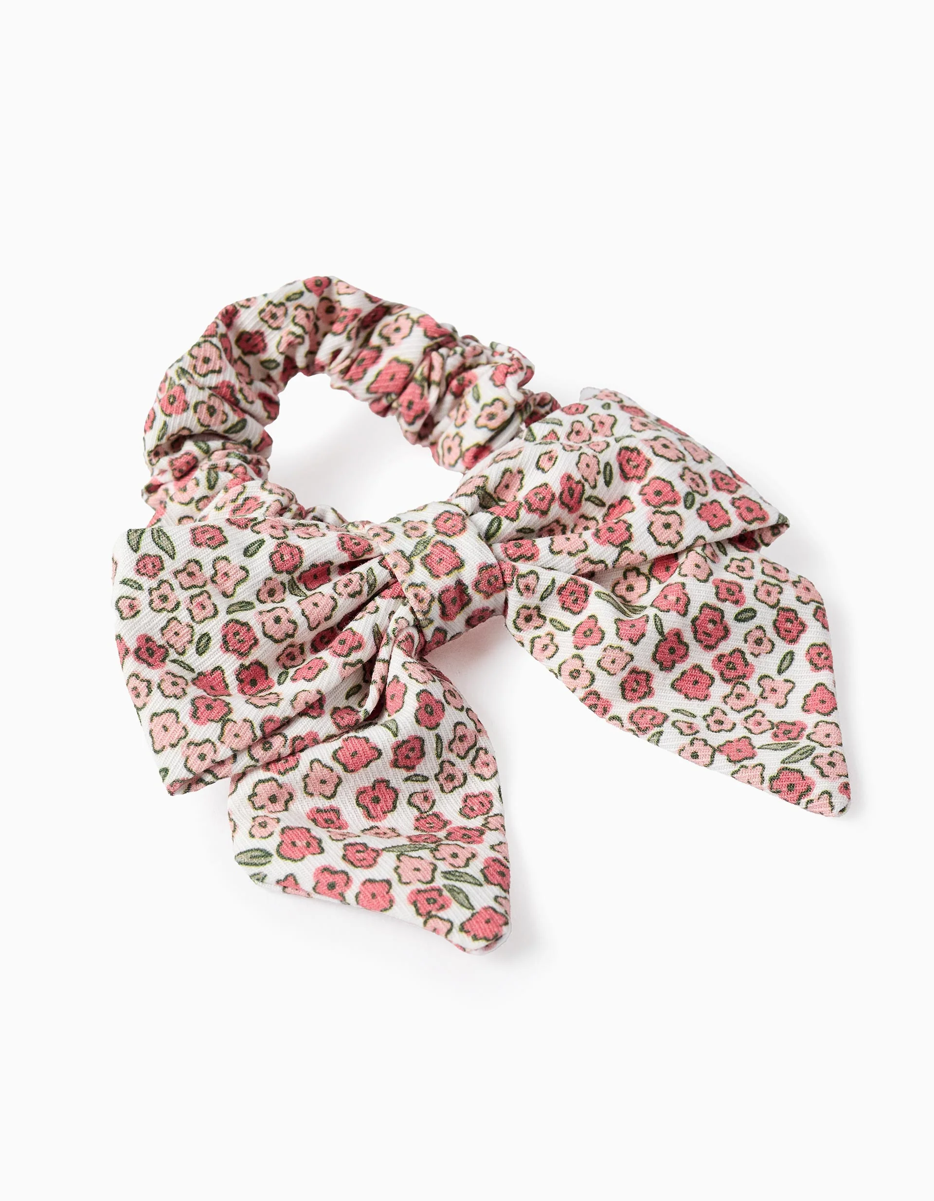 Floral Scrunchie with Bow for Babies and Girls, White/Pink