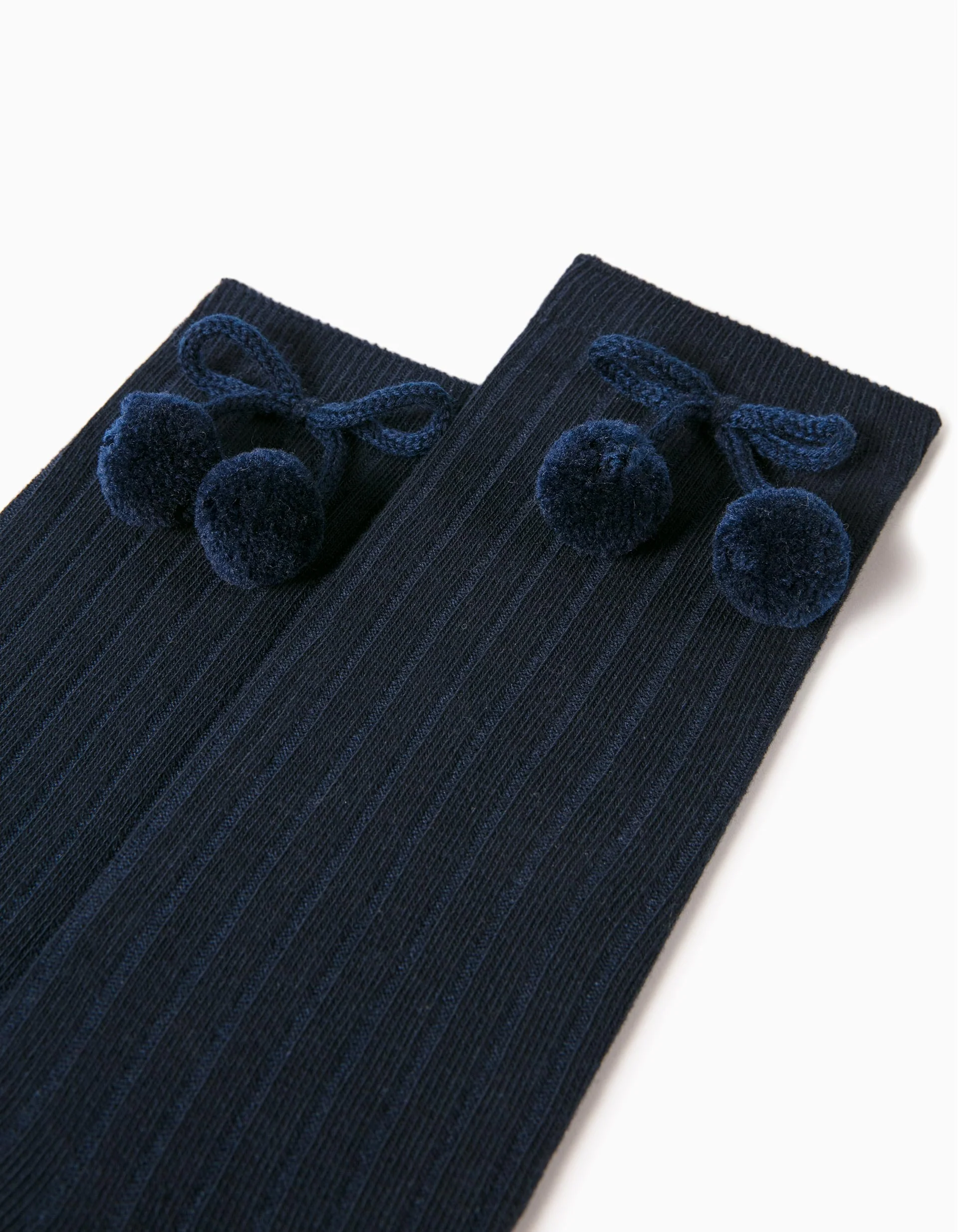 High Socks with Pompons for Girls, Dark Blue