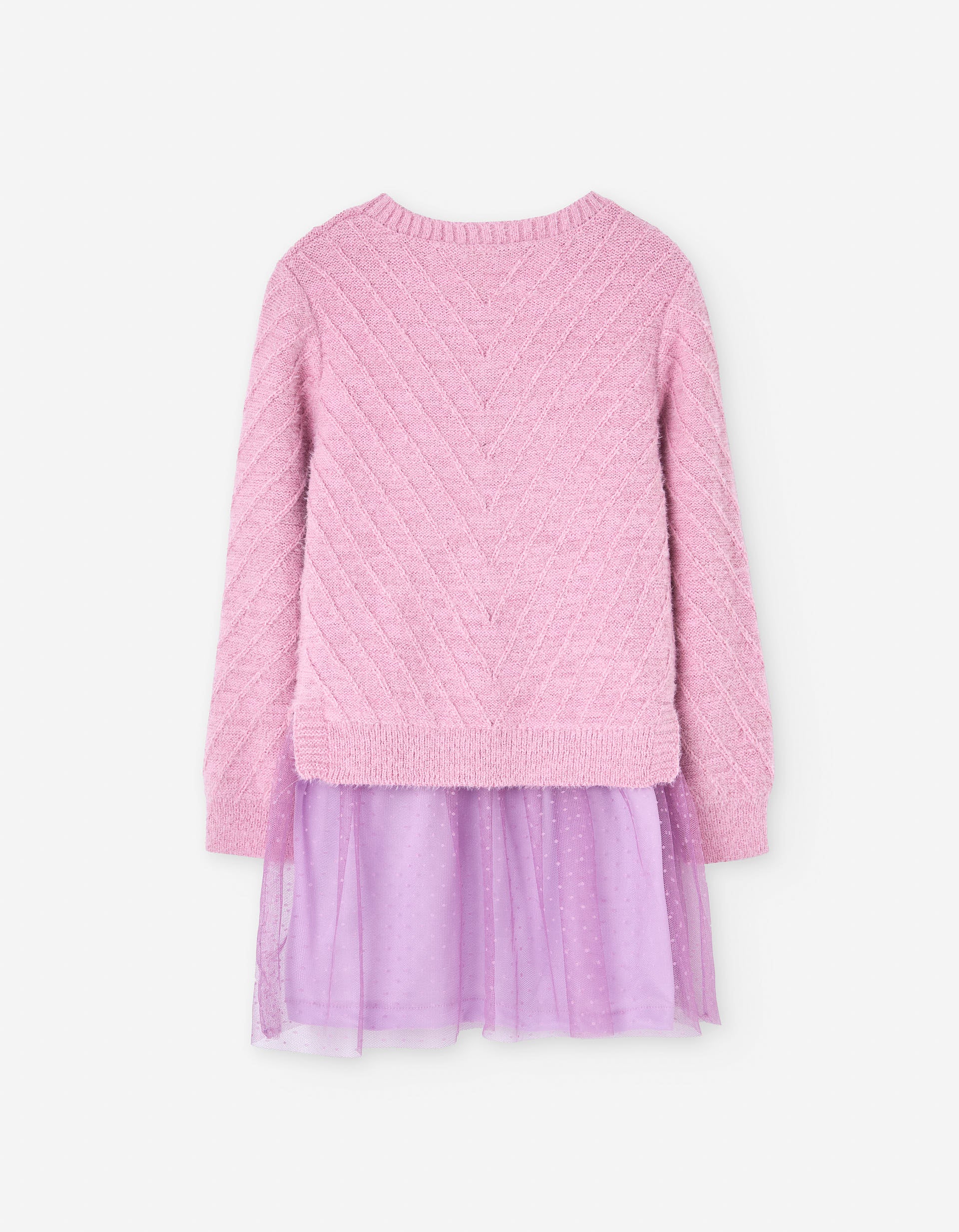 Dual-fabric dress with tulle skirt for girls, pink