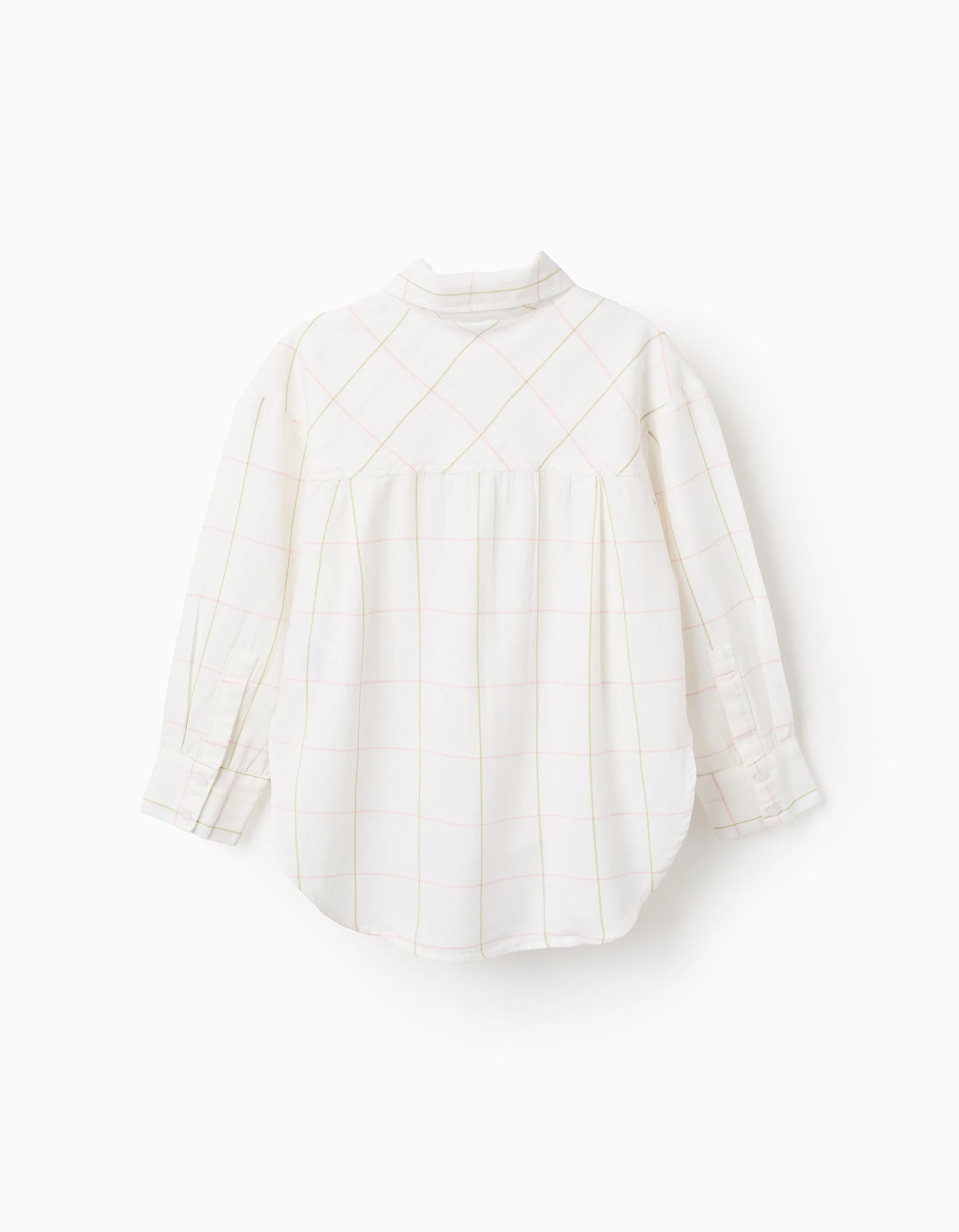 Asymmetrical Cotton Check Shirt for Girls, White