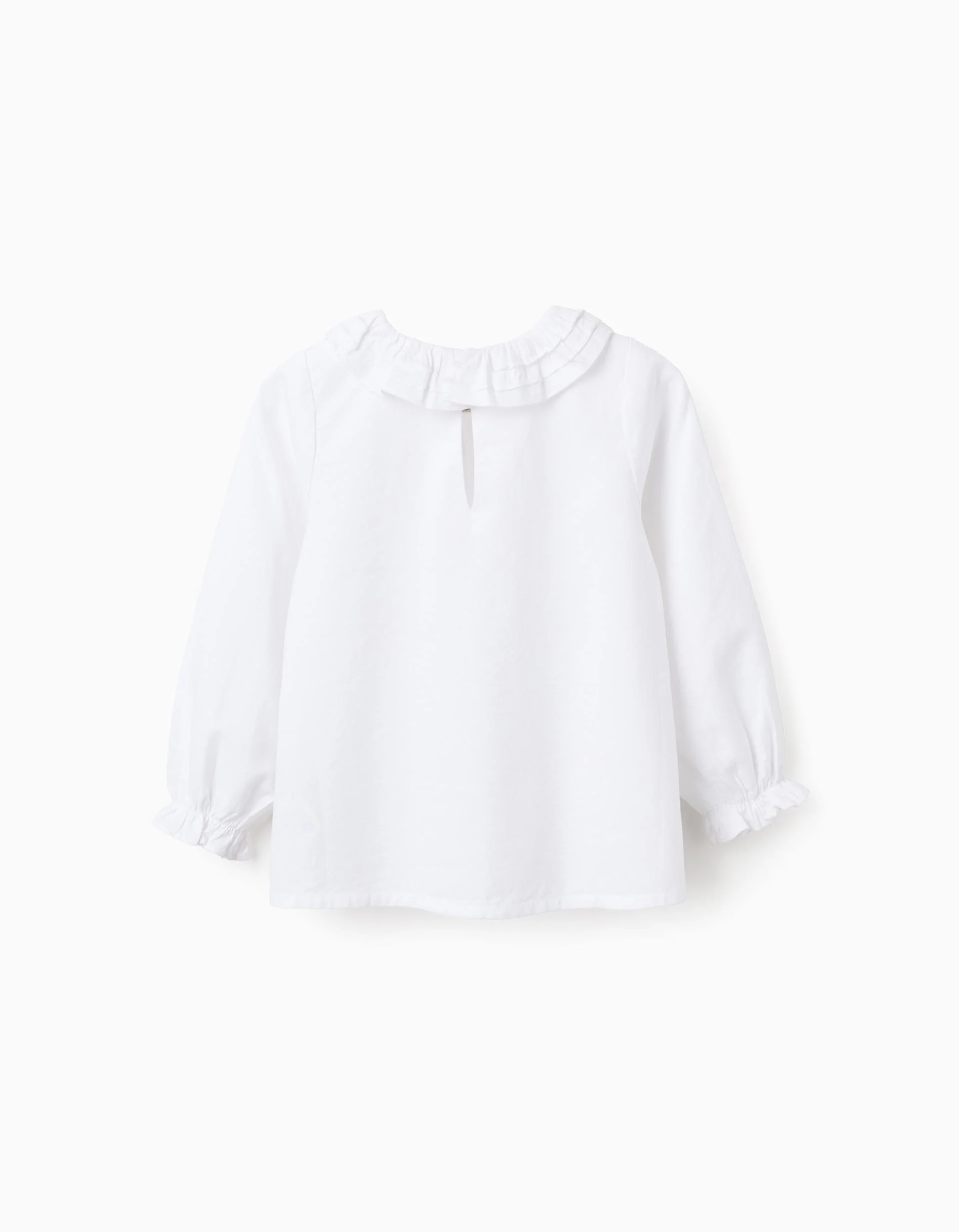 Cotton Twill Blouse with Ruffles for Girls, White