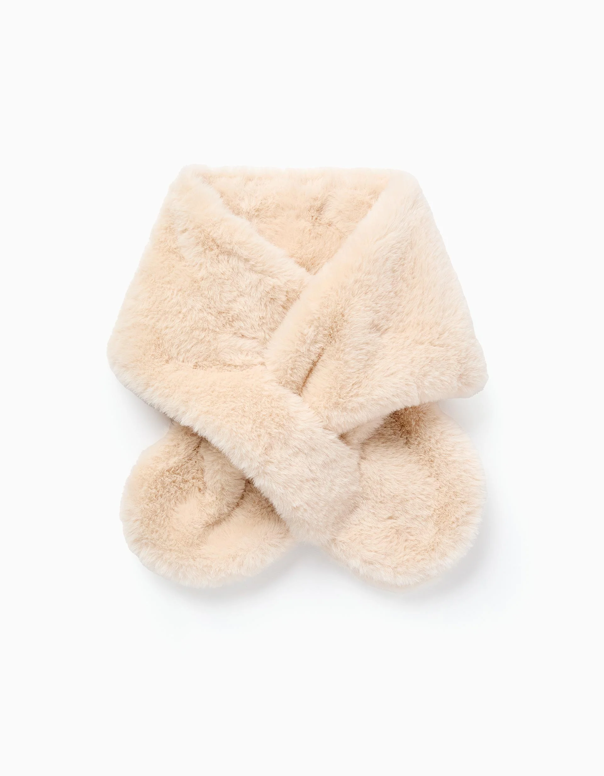 Plush scarf with opening for baby girls, beige